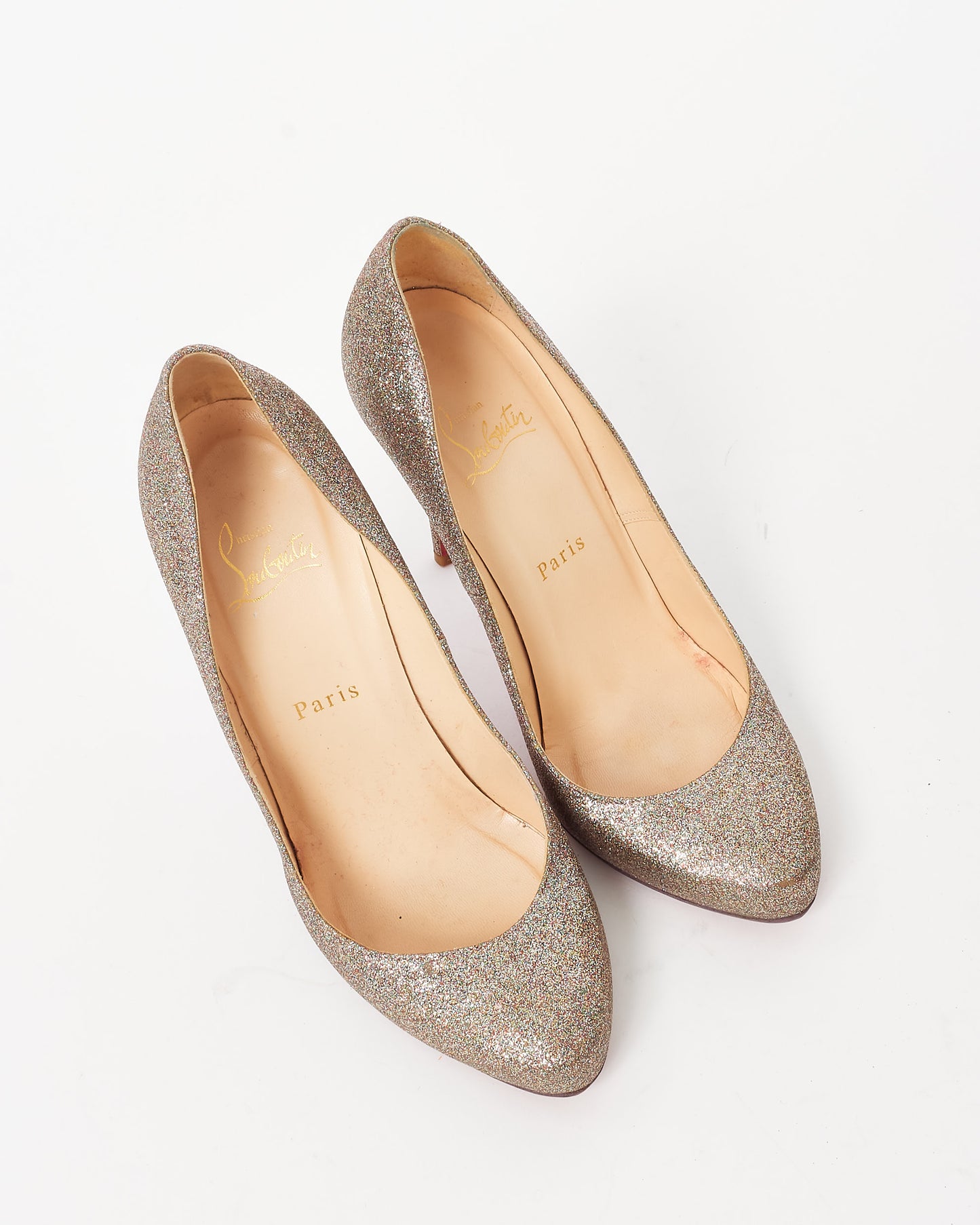 Christian Louboutin Gold Metallic Multi Glitter Round Toe Pumps - 39