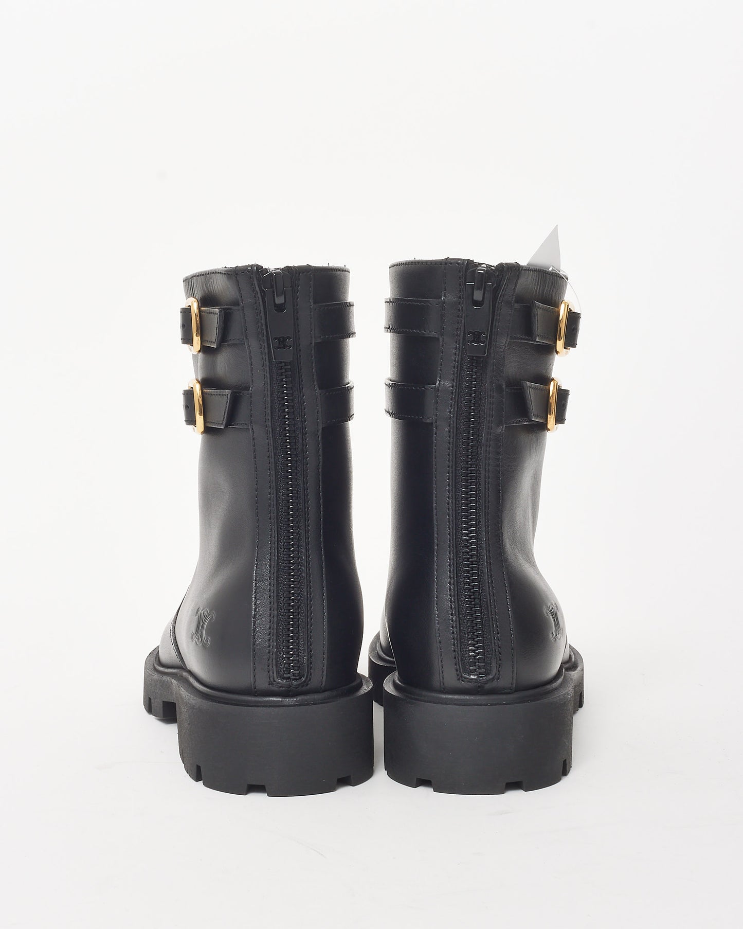 Celine Black Calfskin Leather Double Buckle Triomphe Margaret Boots - 36.5