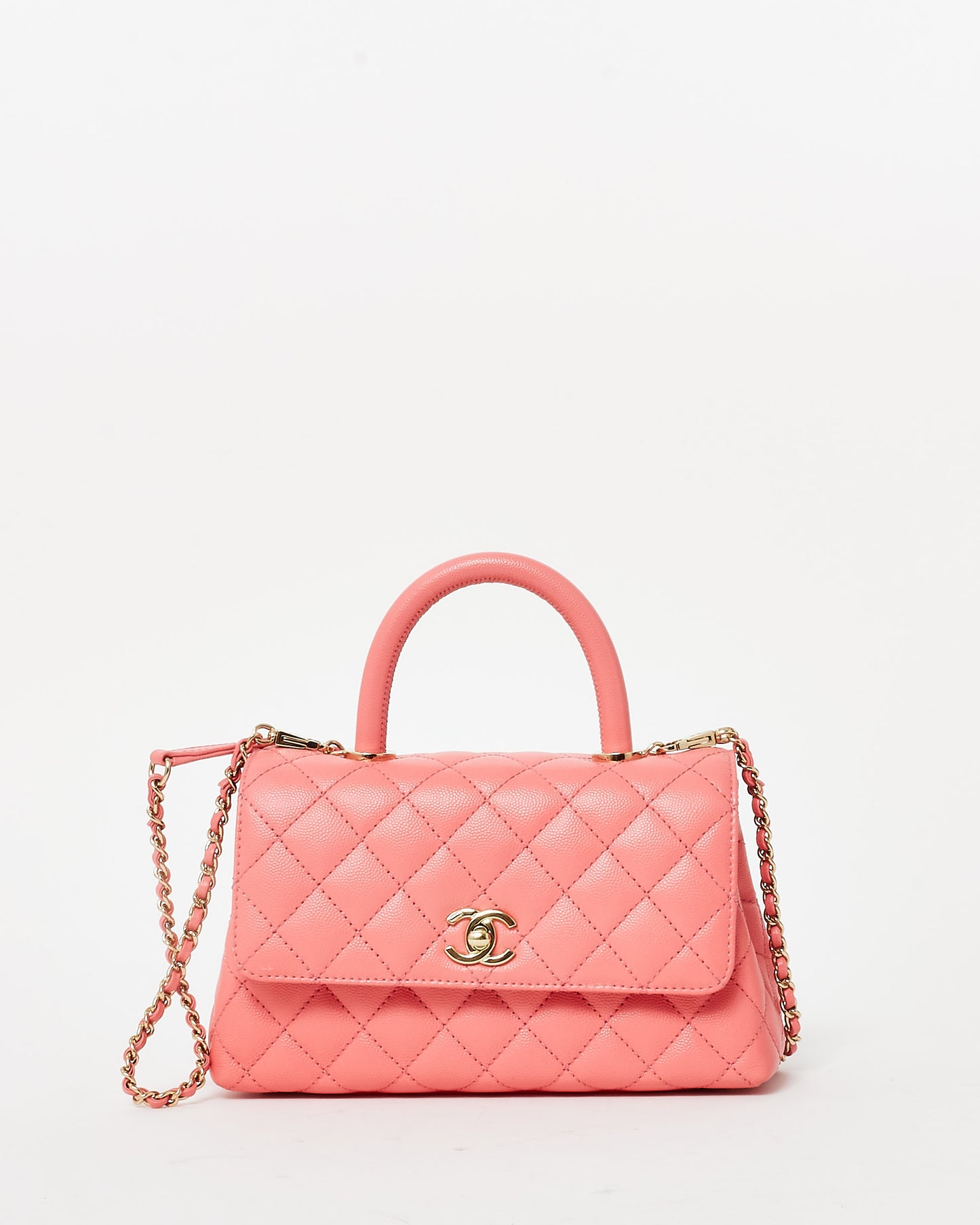 Chanel Salmon Pink Caviar Leather Small Coco Top Handle Bag