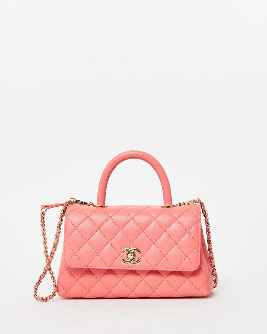 Chanel Salmon Pink Caviar Leather Small Coco Top Handle Bag