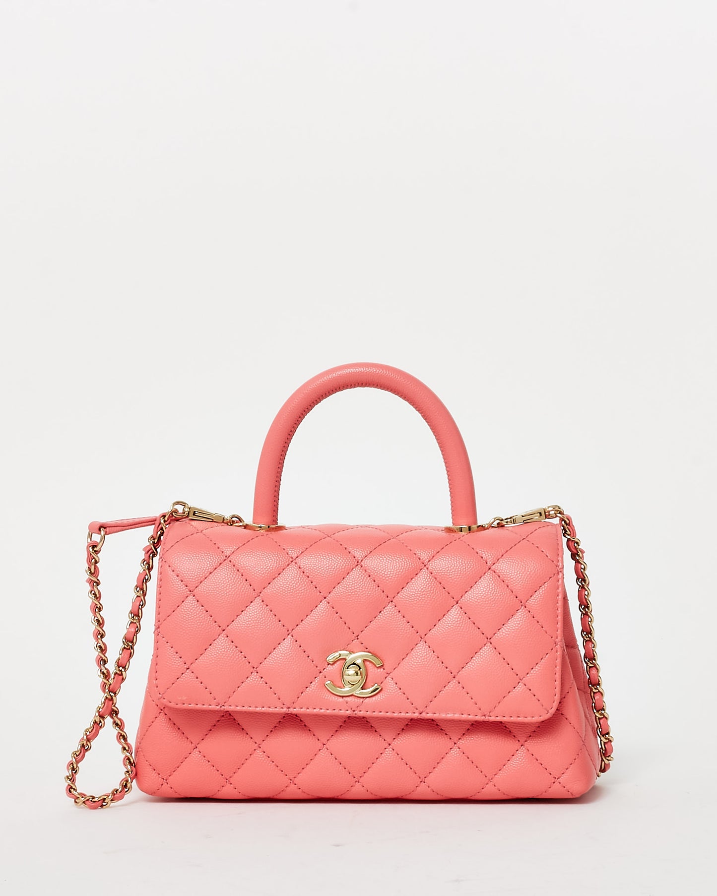 Chanel Salmon Pink Caviar Leather Small Coco Top Handle Bag