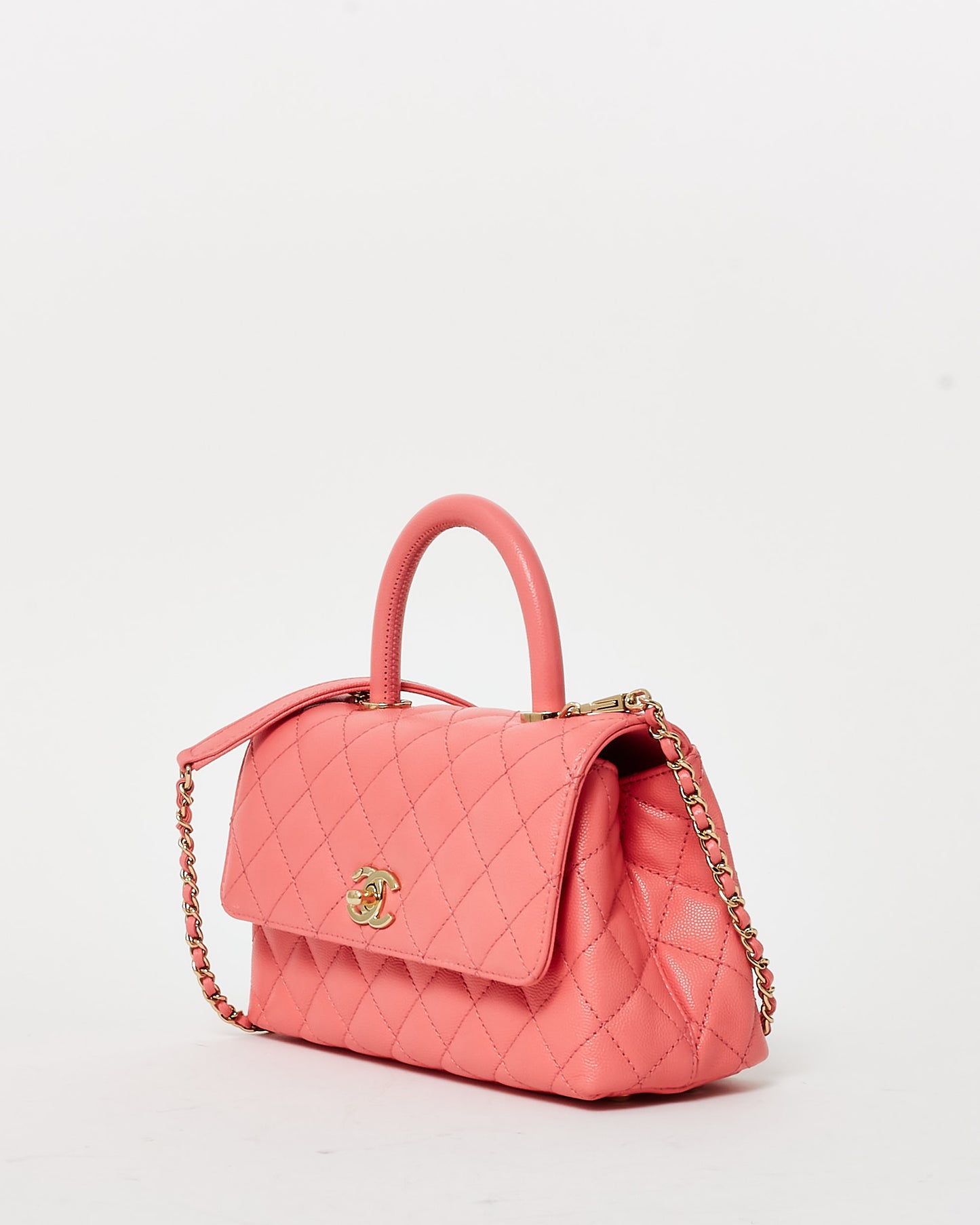 Chanel Salmon Pink Caviar Leather Small Coco Top Handle Bag