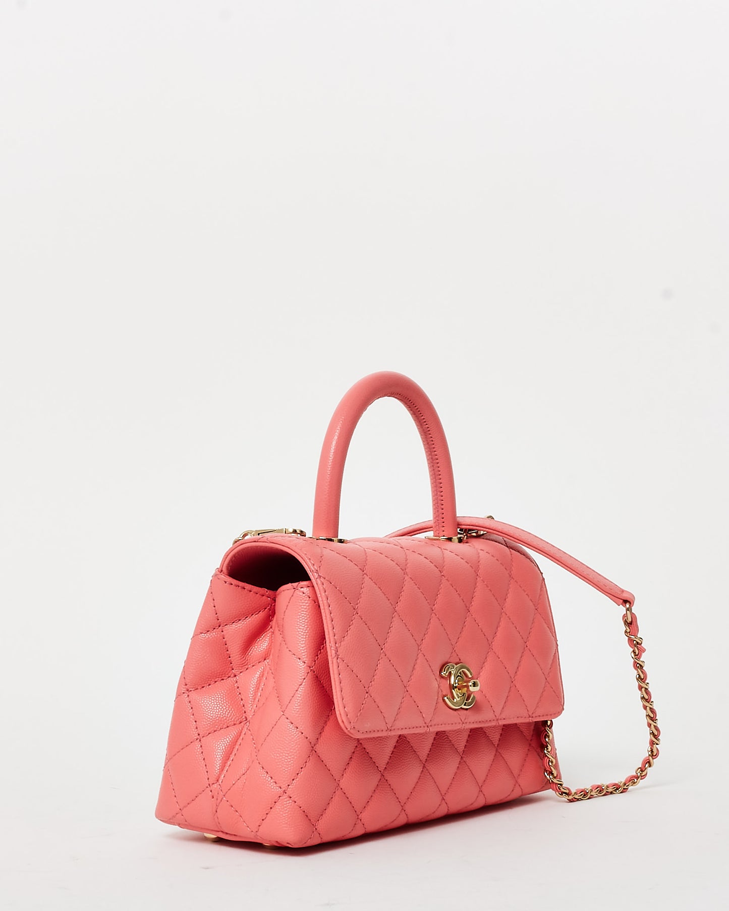 Chanel Salmon Pink Caviar Leather Small Coco Top Handle Bag