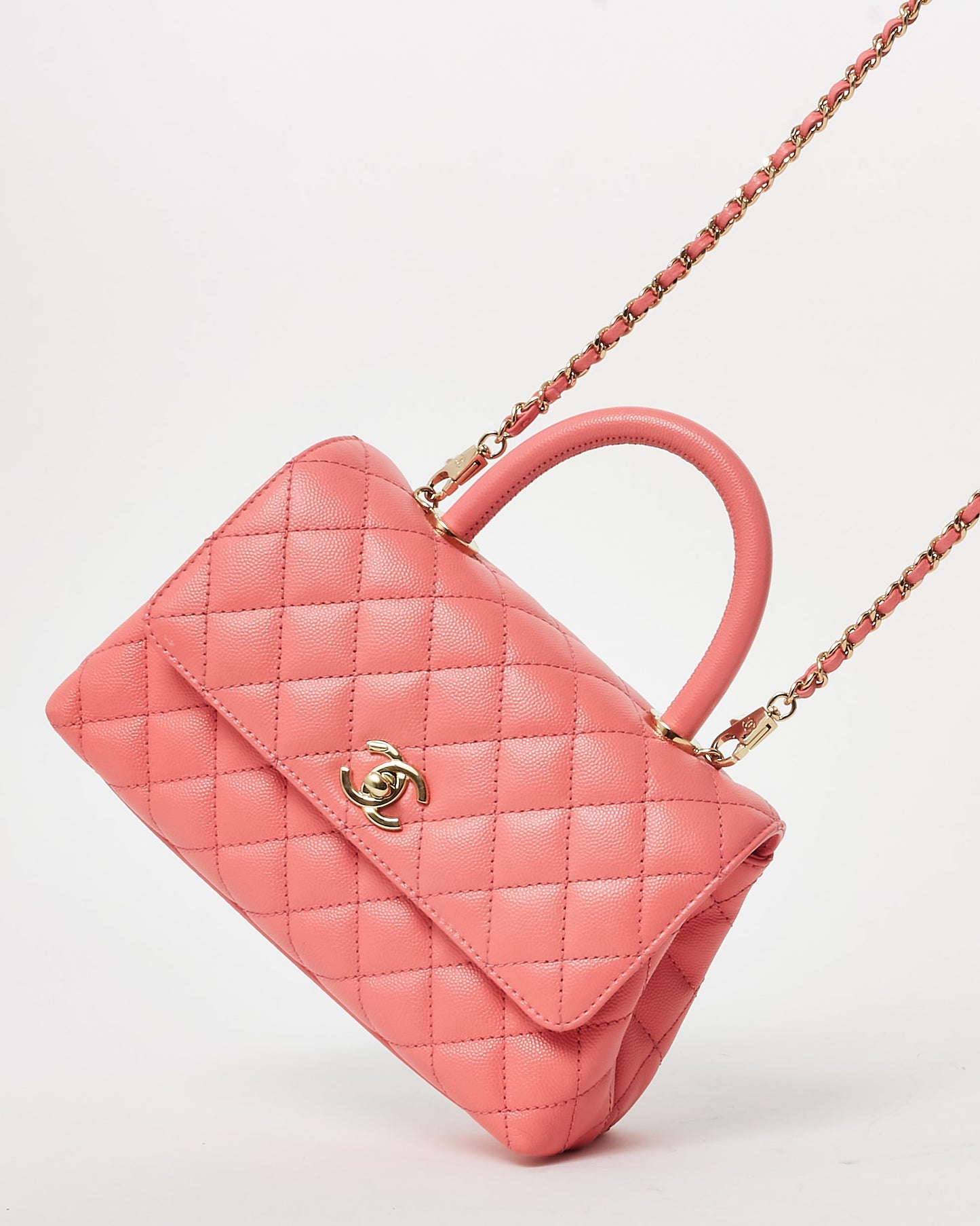 Chanel Salmon Pink Caviar Leather Small Coco Top Handle Bag