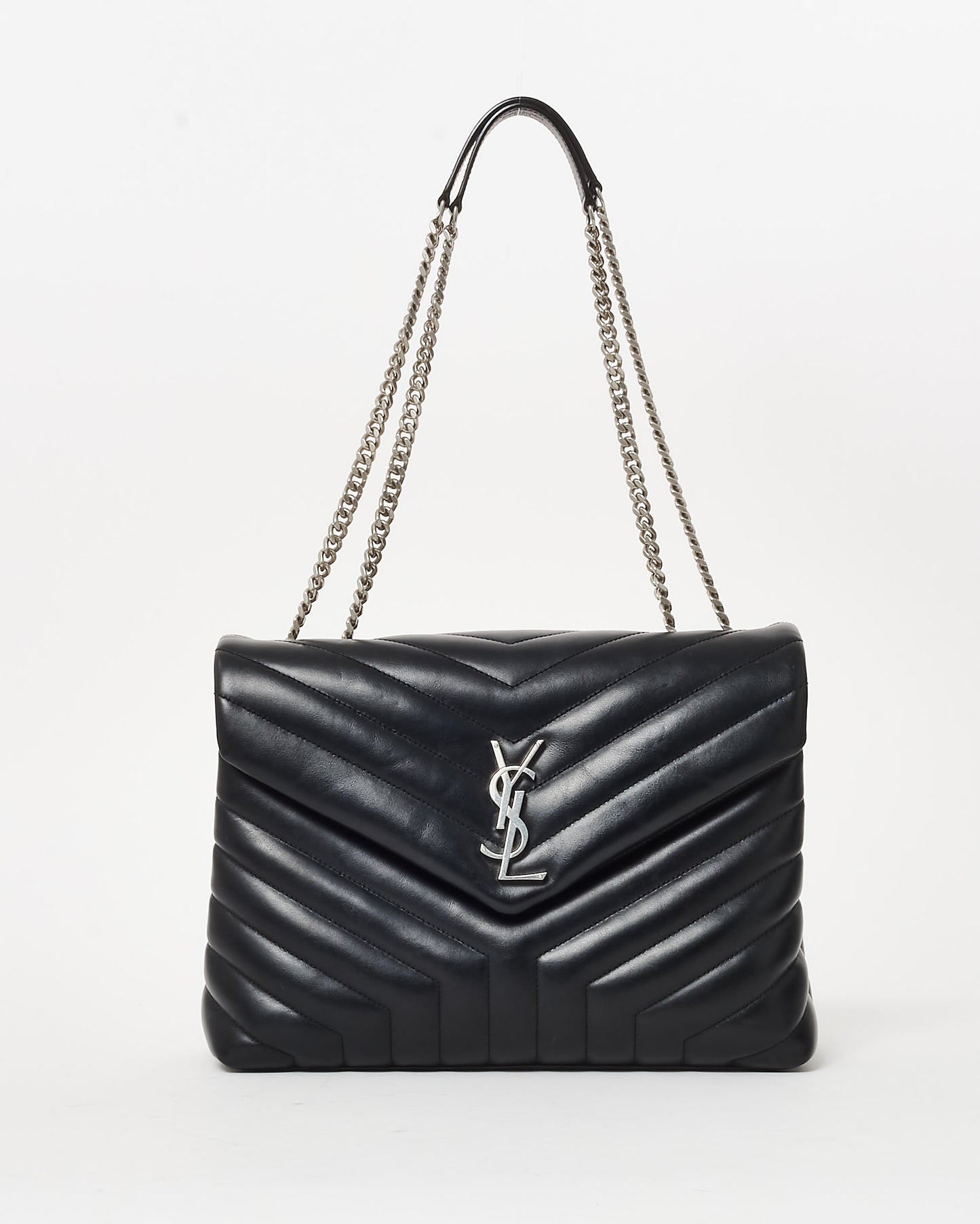 Saint Laurent Black Leather Matelassé Medium Loulou SHW