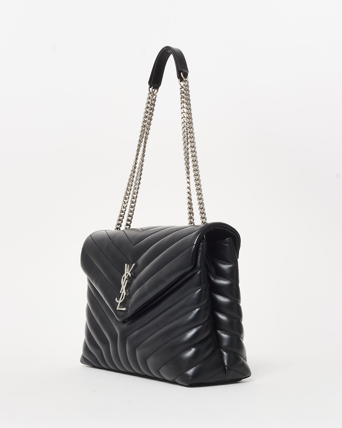 Saint Laurent Black Leather Matelassé Medium Loulou SHW