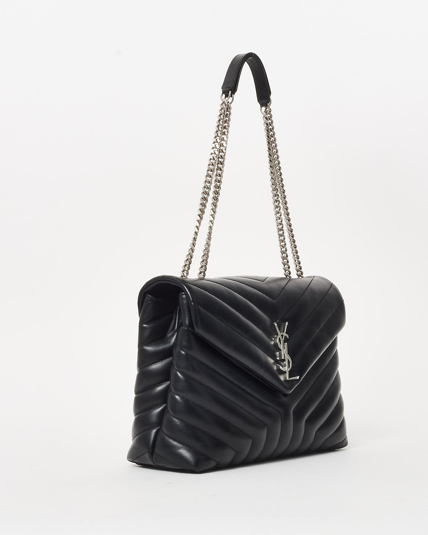 Saint Laurent Black Leather Matelassé Medium Loulou SHW