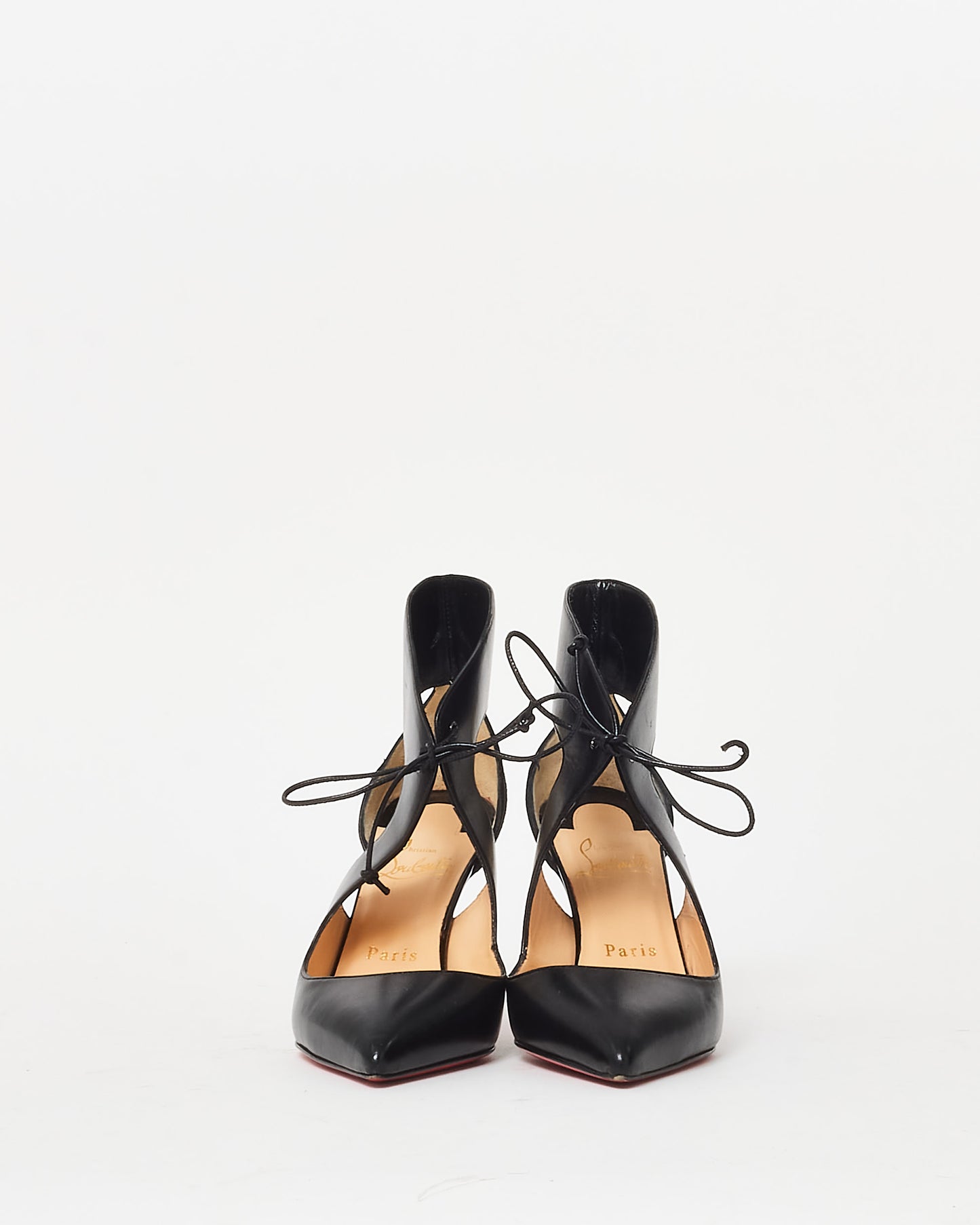 Christian Louboutin Black Leather Ferme Rouge 100mm Lace Up Pumps - 36