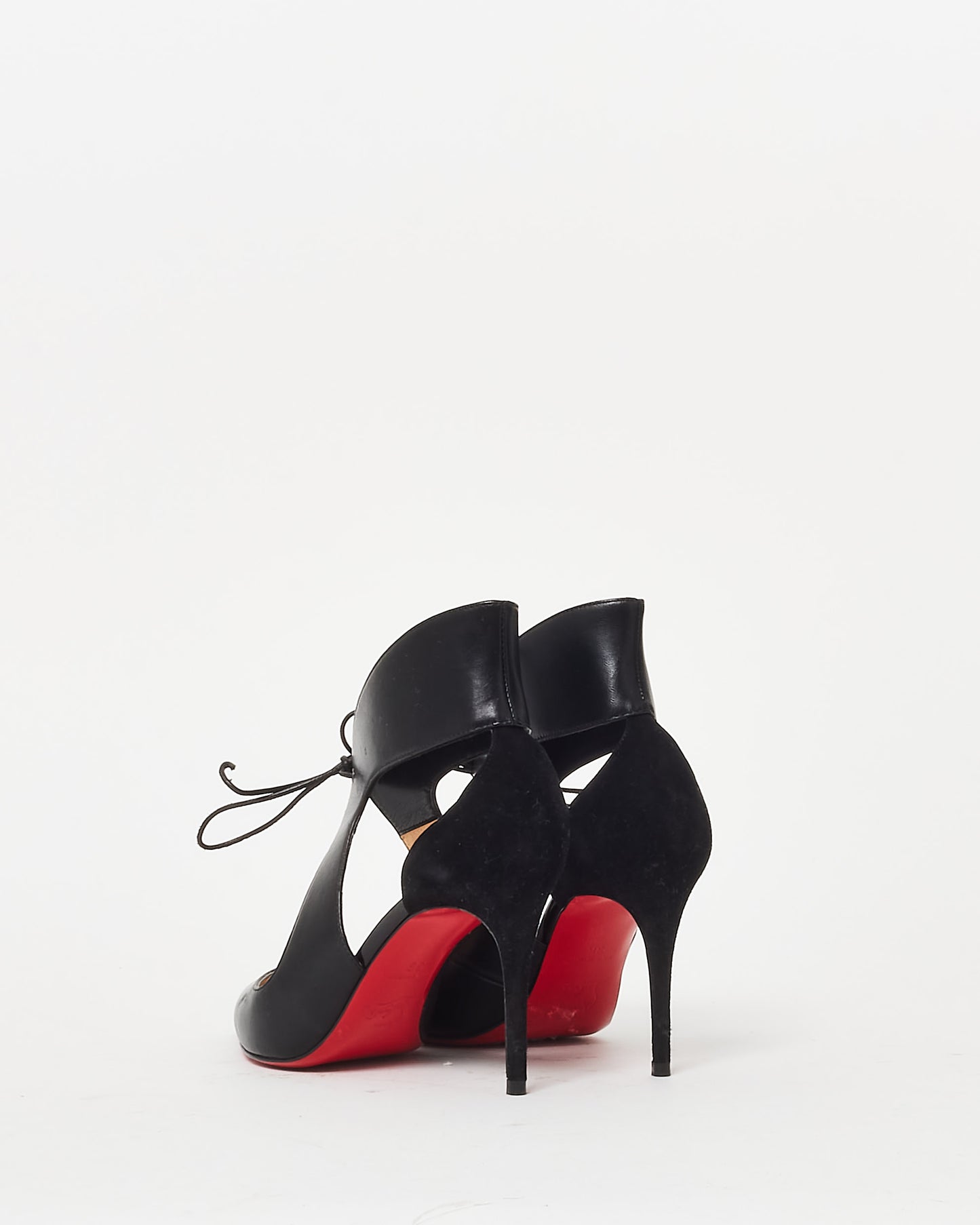 Christian Louboutin Black Leather Ferme Rouge 100mm Lace Up Pumps - 36