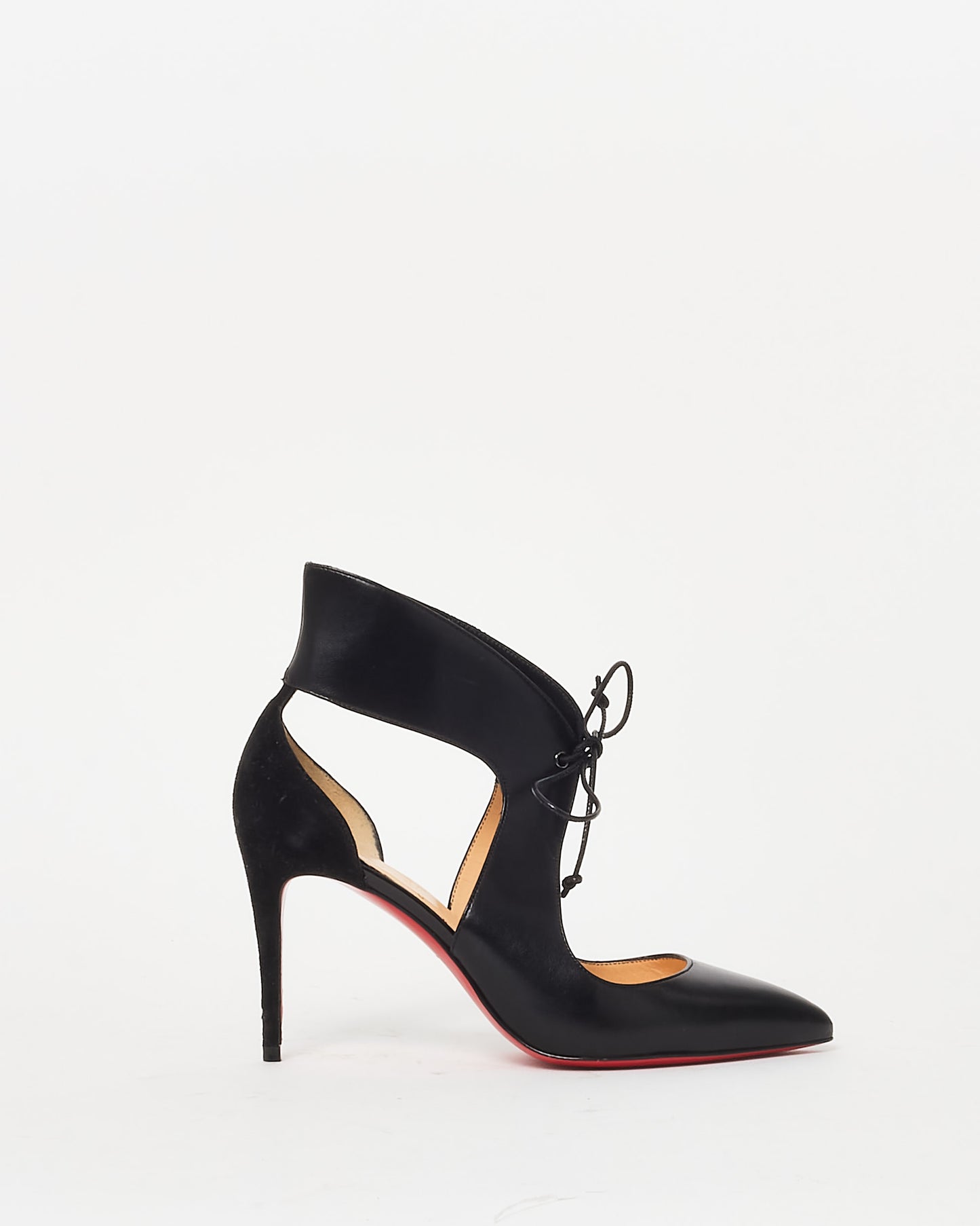 Christian Louboutin Black Leather Ferme Rouge 100mm Lace Up Pumps - 36