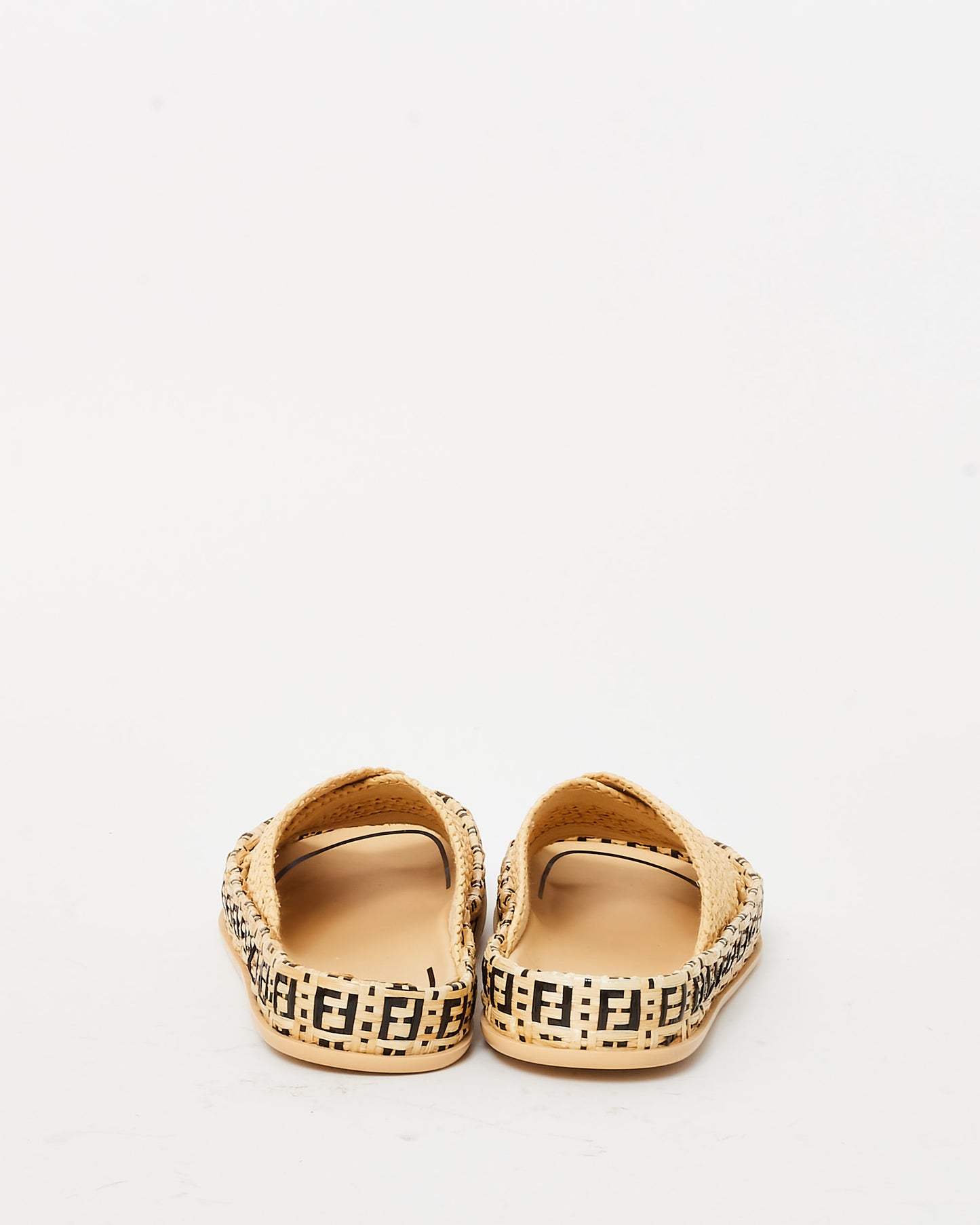 Fendi Beige Raffia Reflection Crisscross Slide Sandals - 35.5