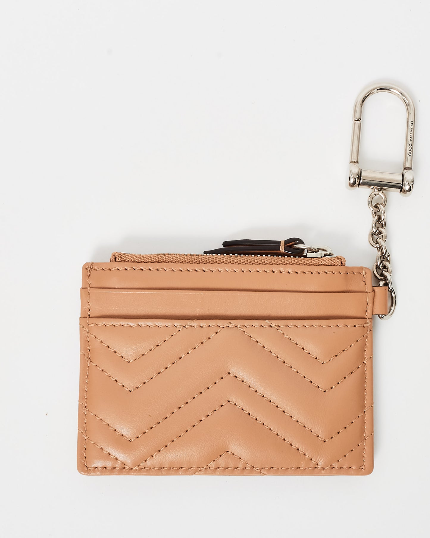 Gucci Blush Leather Tonal GG Marmont Card Holder Key Chain