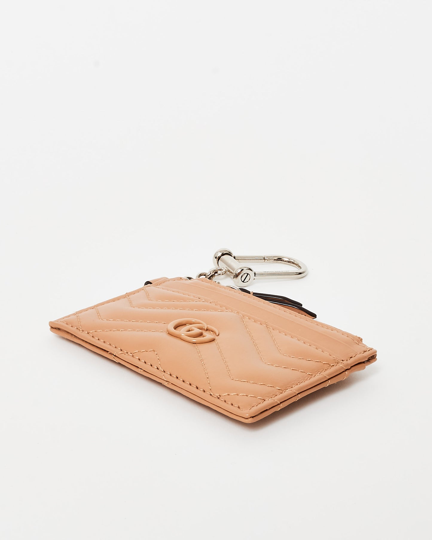 Gucci Blush Leather Tonal GG Marmont Card Holder Key Chain