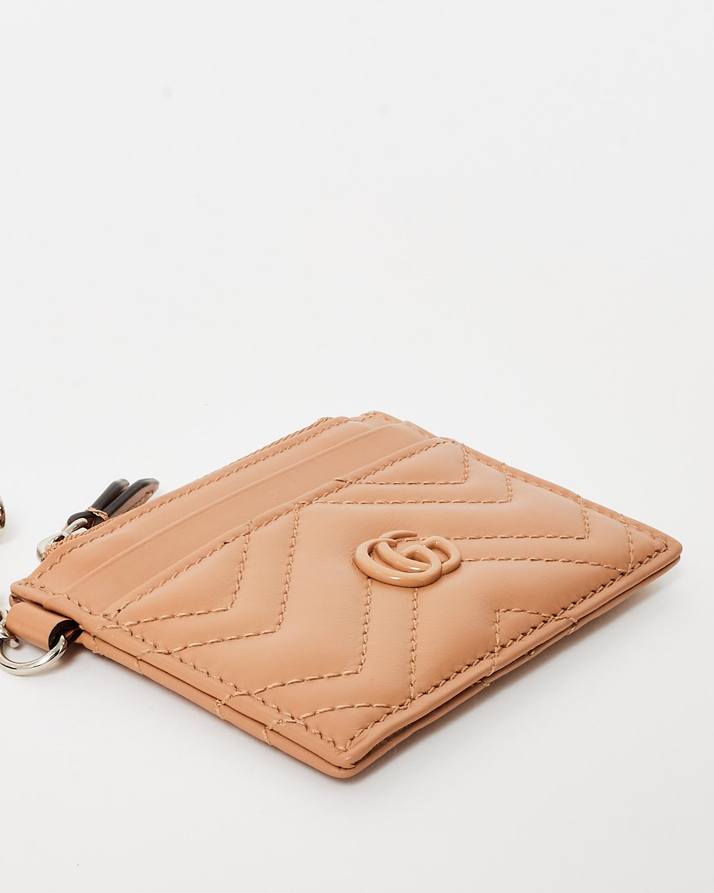 Gucci Blush Leather Tonal GG Marmont Card Holder Key Chain