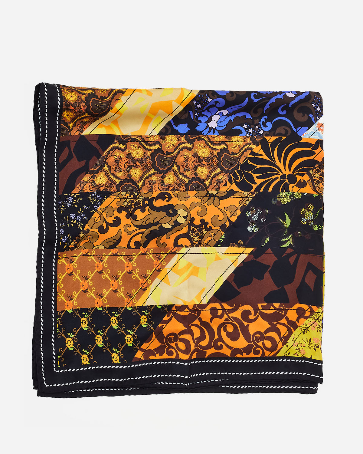 Prada Black Multi Floral Logo Silk Scarf