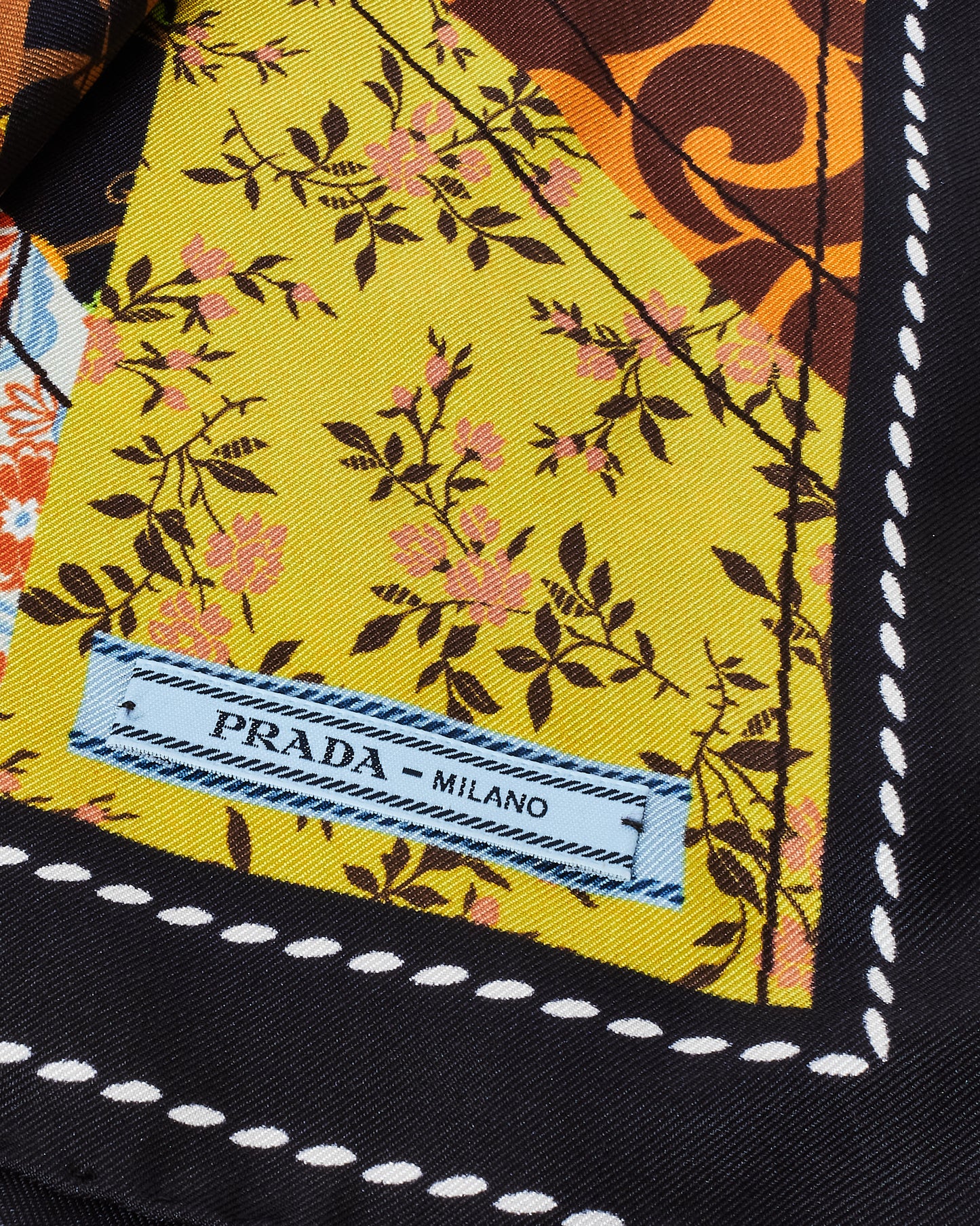 Prada Black Multi Floral Logo Silk Scarf