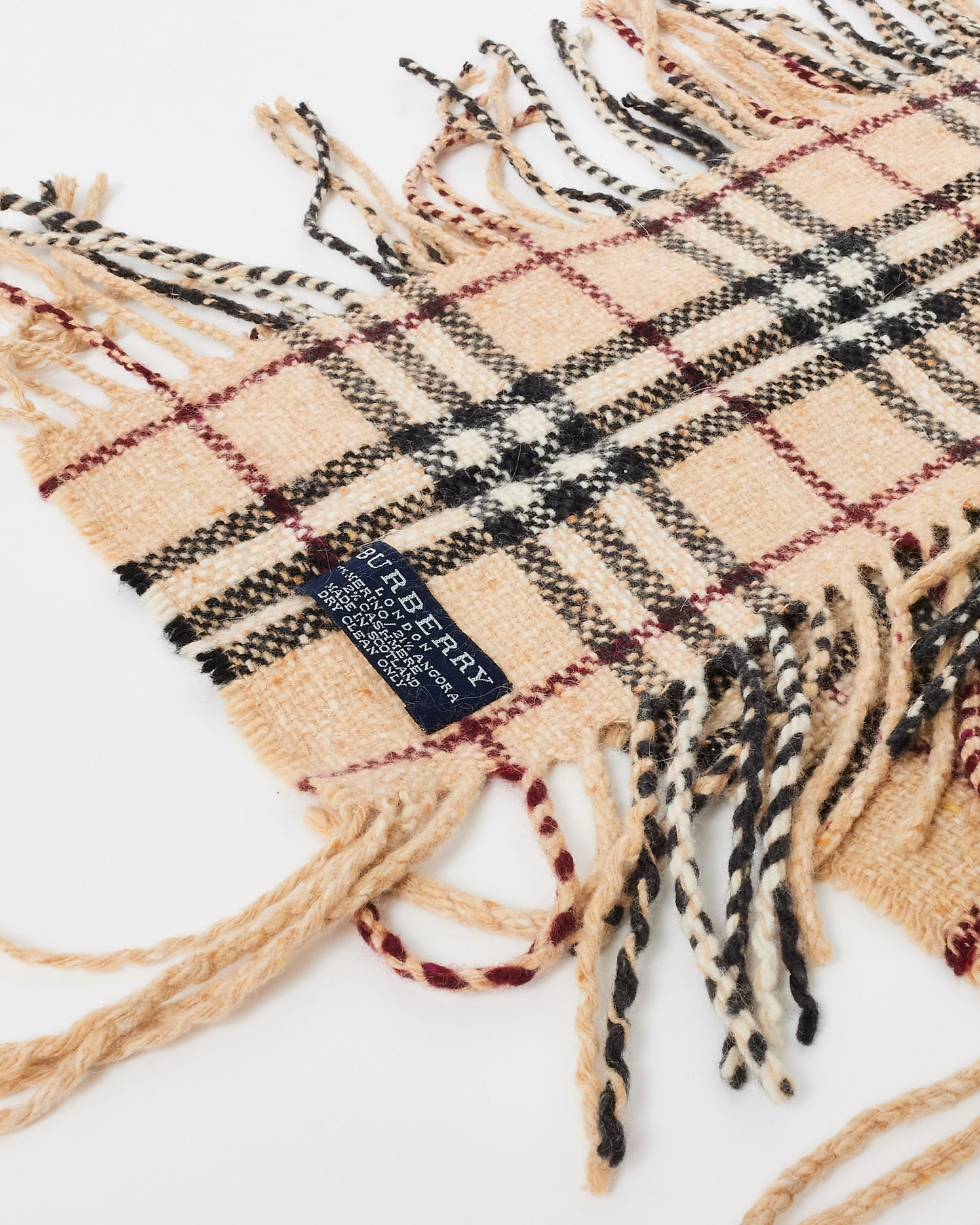 Burberry Beige Wool Cashmere Vintage Check Happy Fringe Scarf