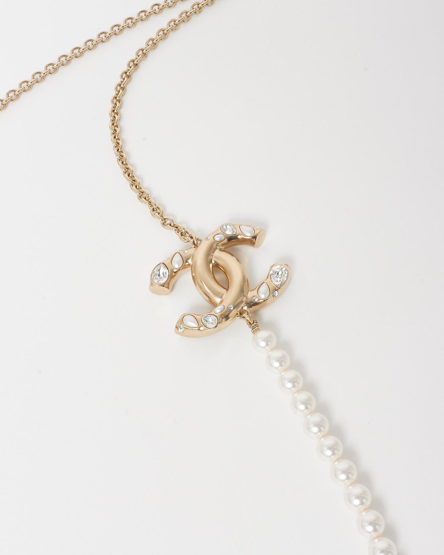 Chanel Pearl 
Gold Chain Embellished Logo Necklace