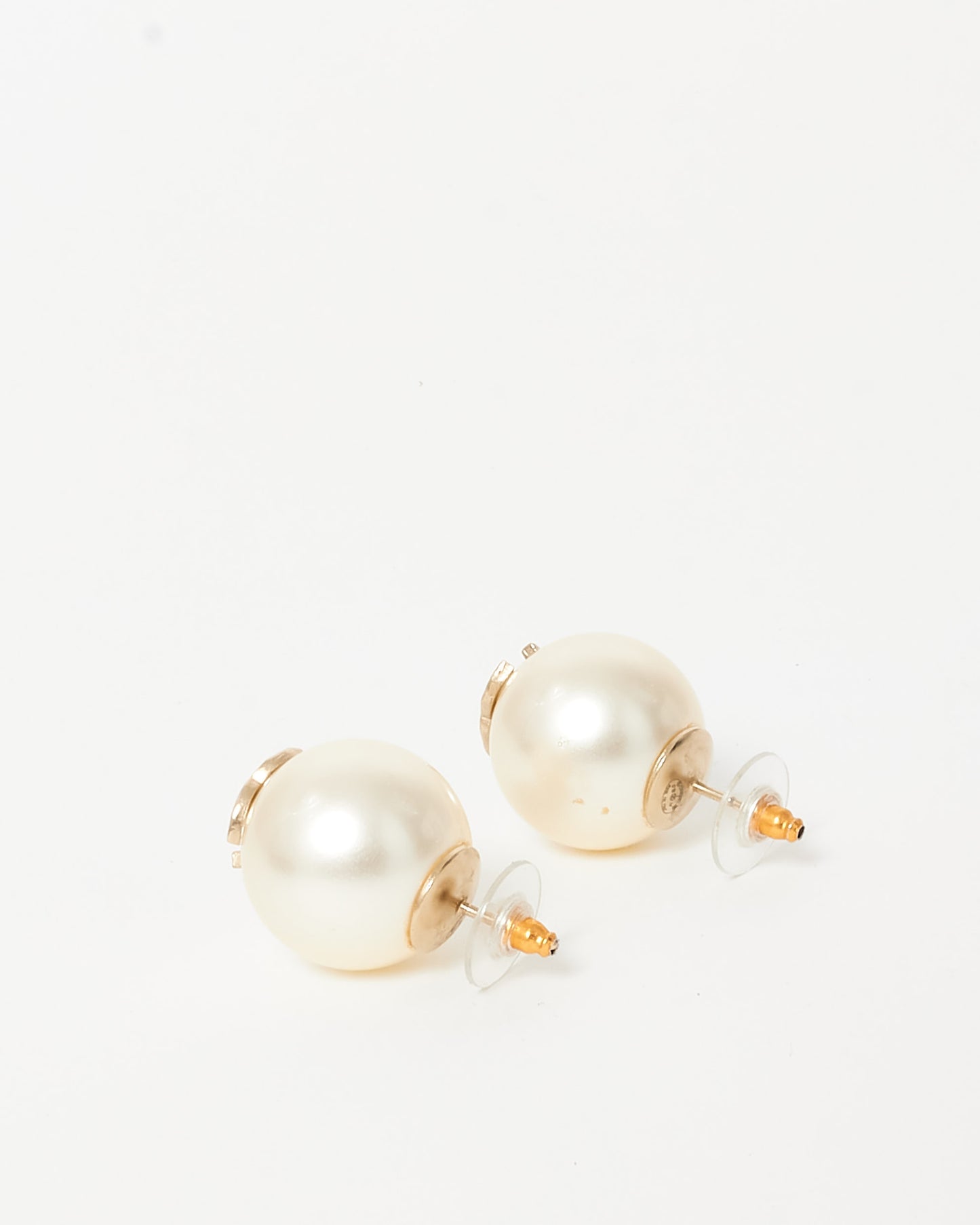 Chanel Large Pearl Logo Stud Earrings