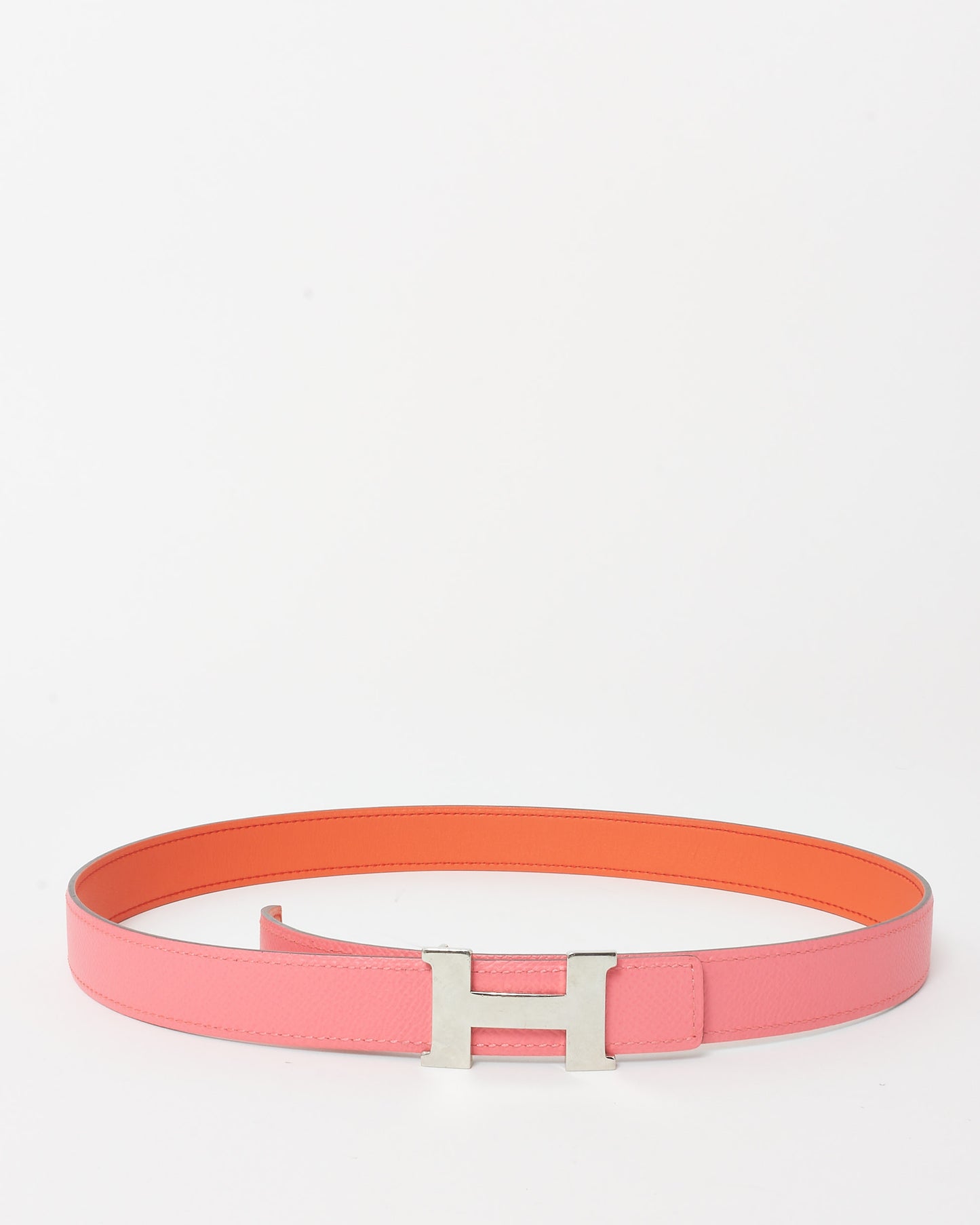 Hermès Pink/ Coral Reversible Leather SHW 32MM Constance Buckle Belt - 75