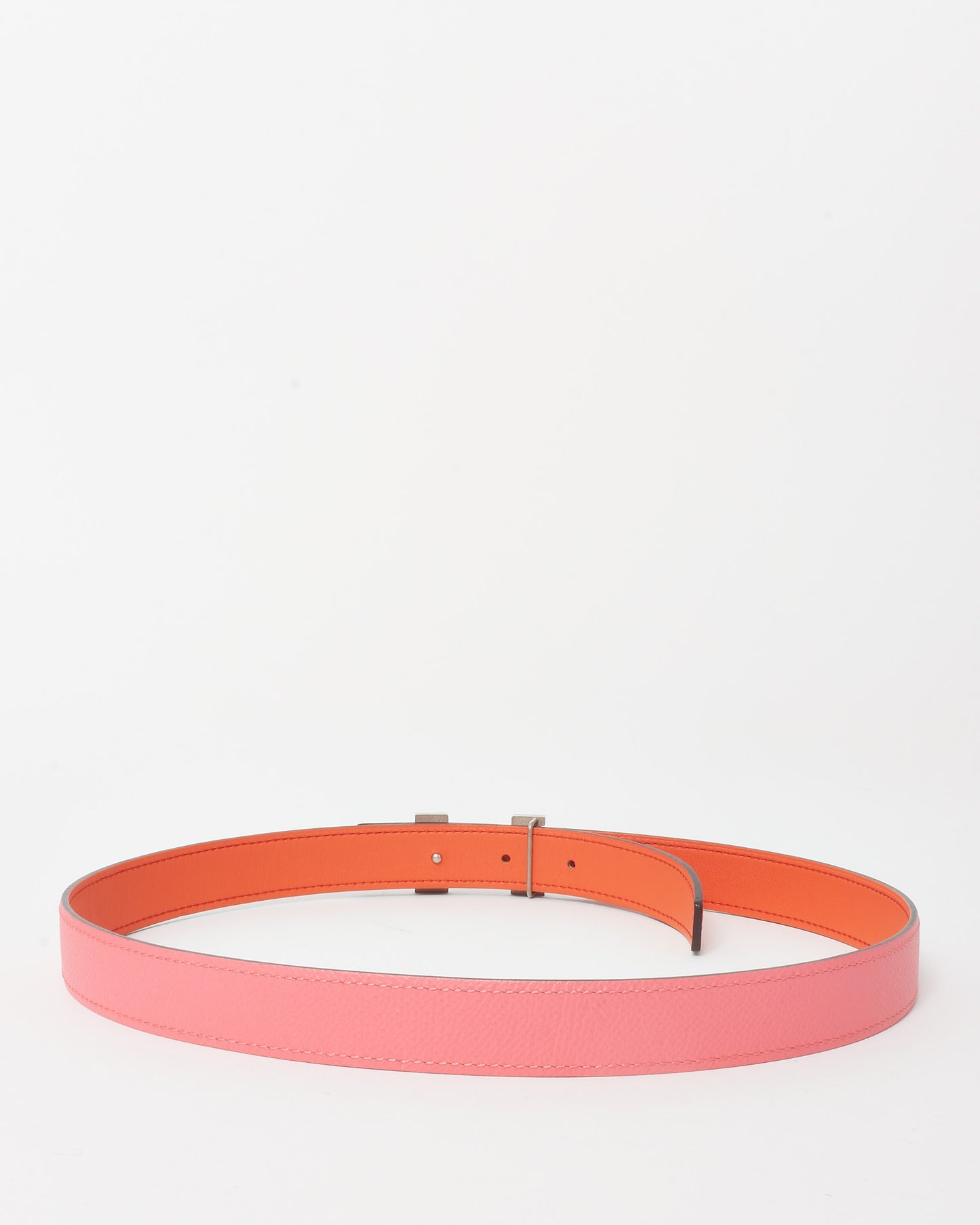 Hermès Pink/ Coral Reversible Leather SHW 32MM Constance Buckle Belt - 75