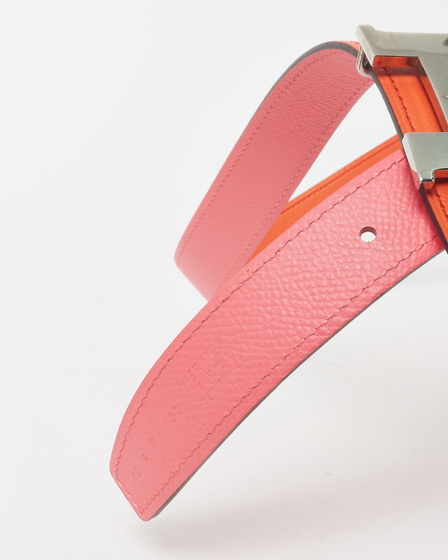 Hermès Pink/ Coral Reversible Leather SHW 32MM Constance Buckle Belt - 75