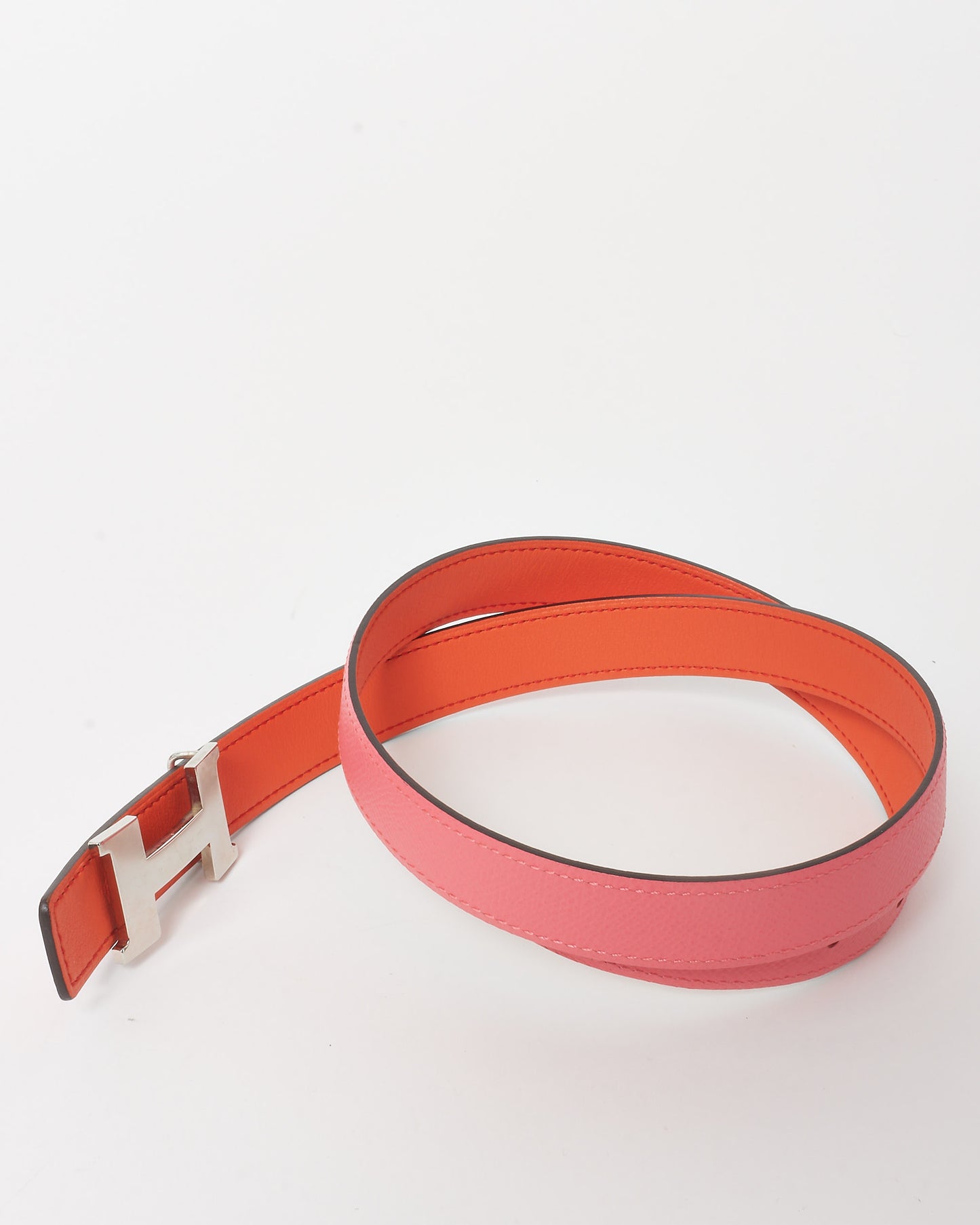 Hermès Pink/ Coral Reversible Leather SHW 32MM Constance Buckle Belt - 75