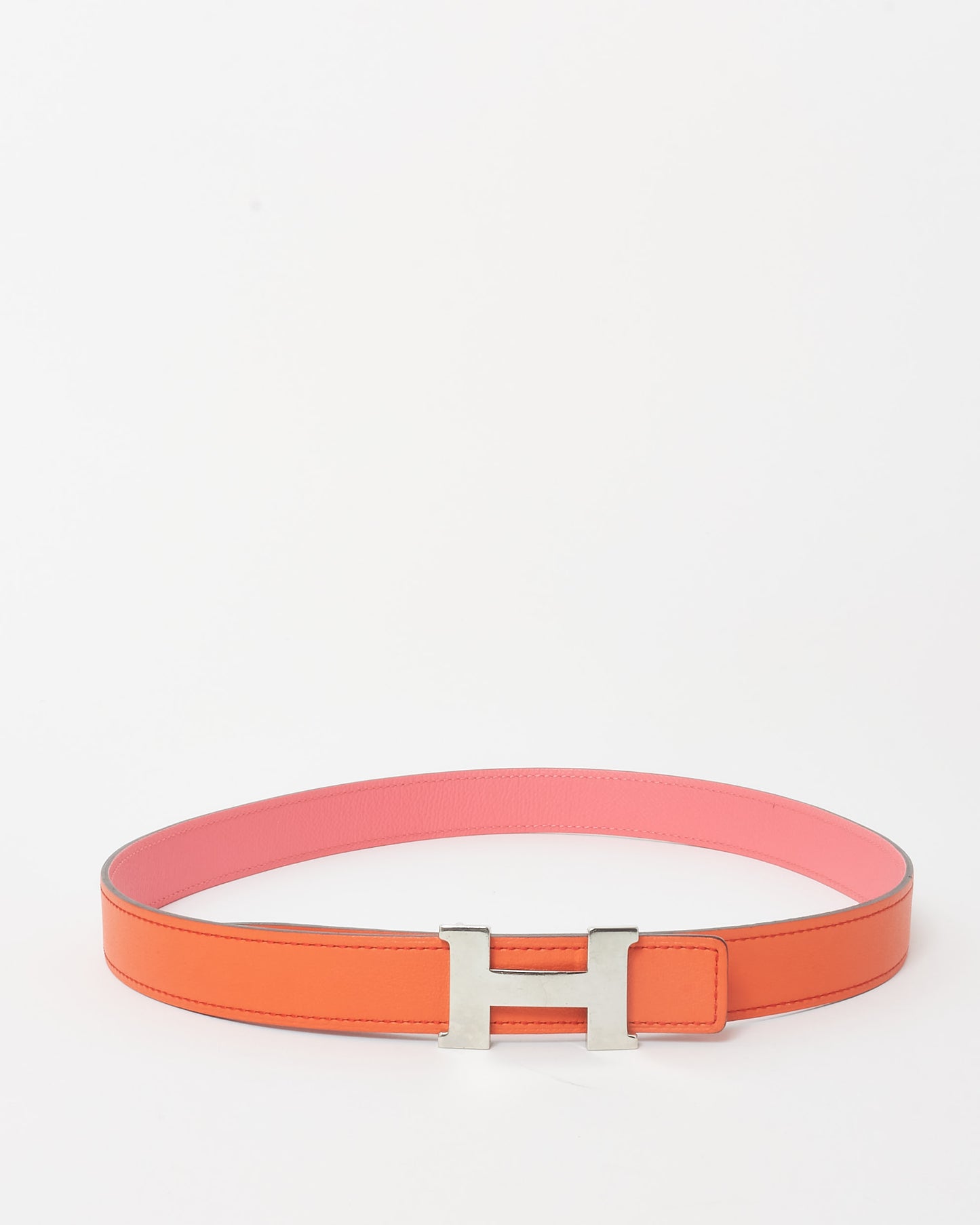 Hermès Pink/ Coral Reversible Leather SHW 32MM Constance Buckle Belt - 75