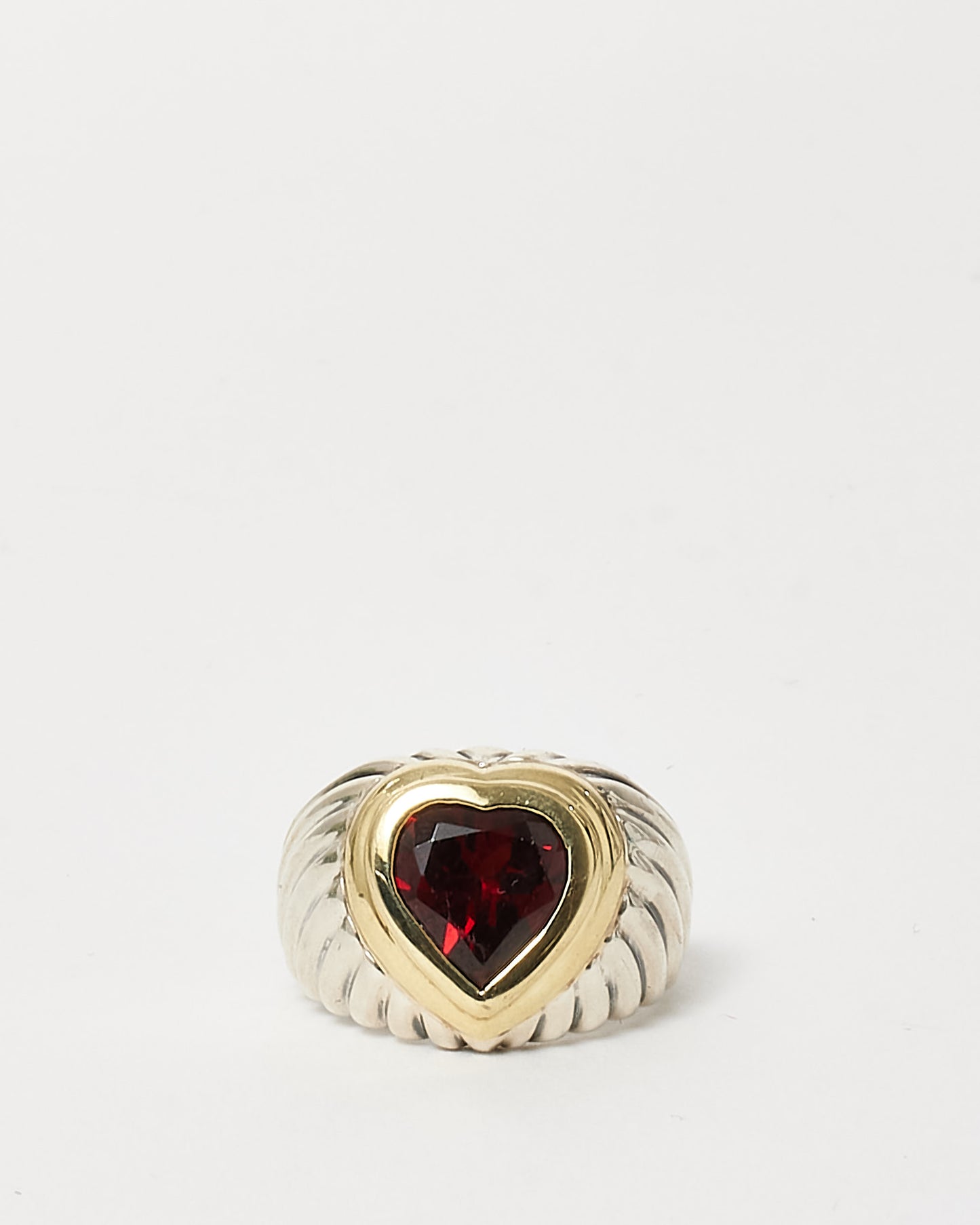 David Yurman Sterling Silver Garnet Heart Ring - 6