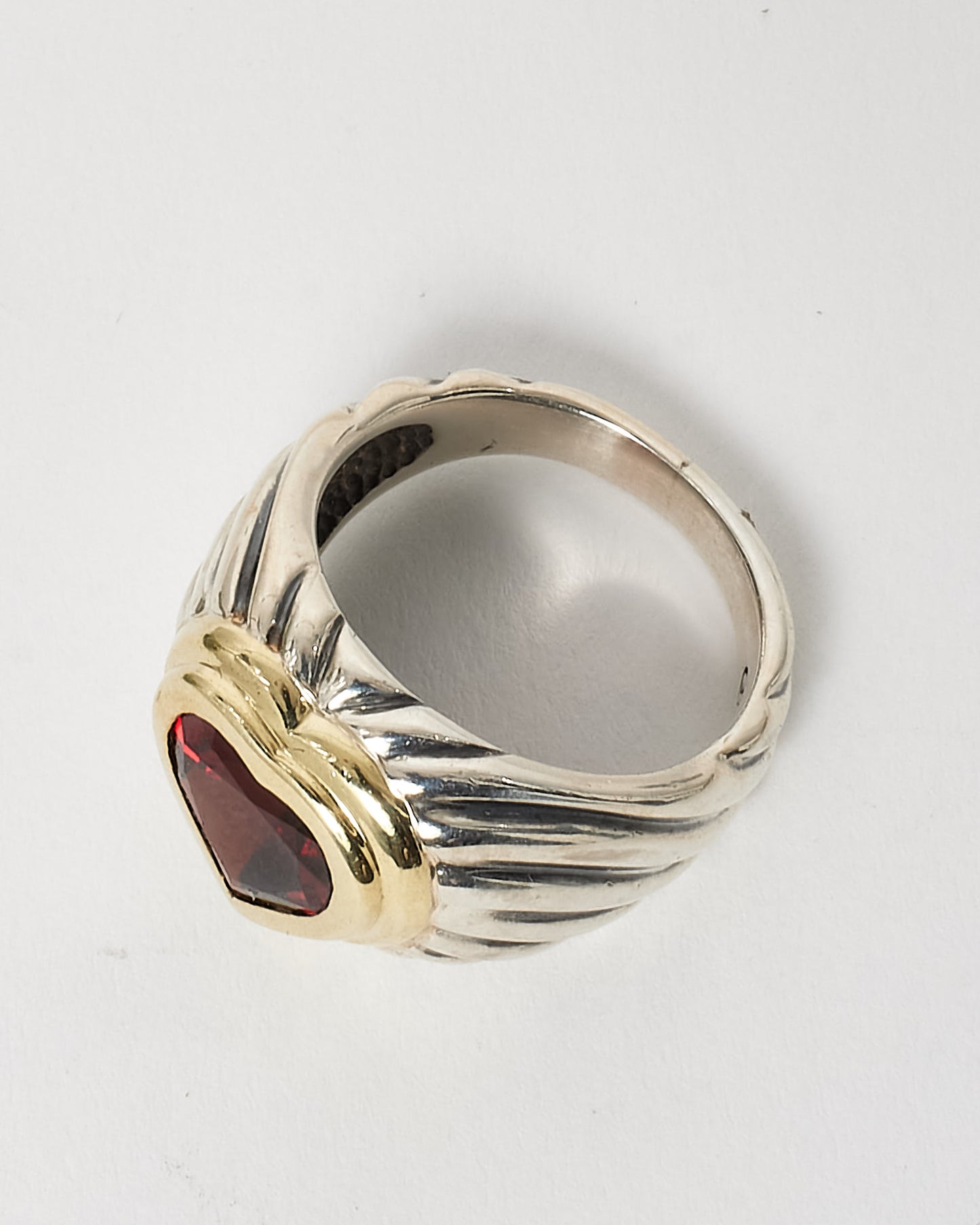 David Yurman Sterling Silver Garnet Heart Ring - 6