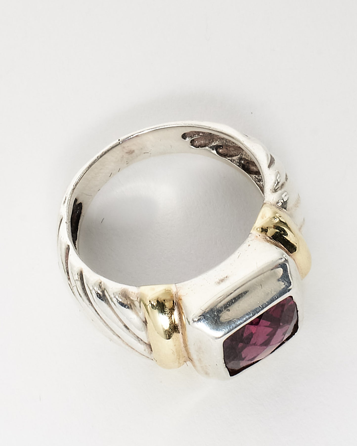 David Yurman Sterling Silver 
14K Gold Garnet Square Stone Cocktail Ring - 6