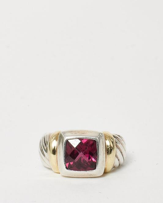 David Yurman Sterling Silver 
14K Gold Garnet Square Stone Cocktail Ring - 6