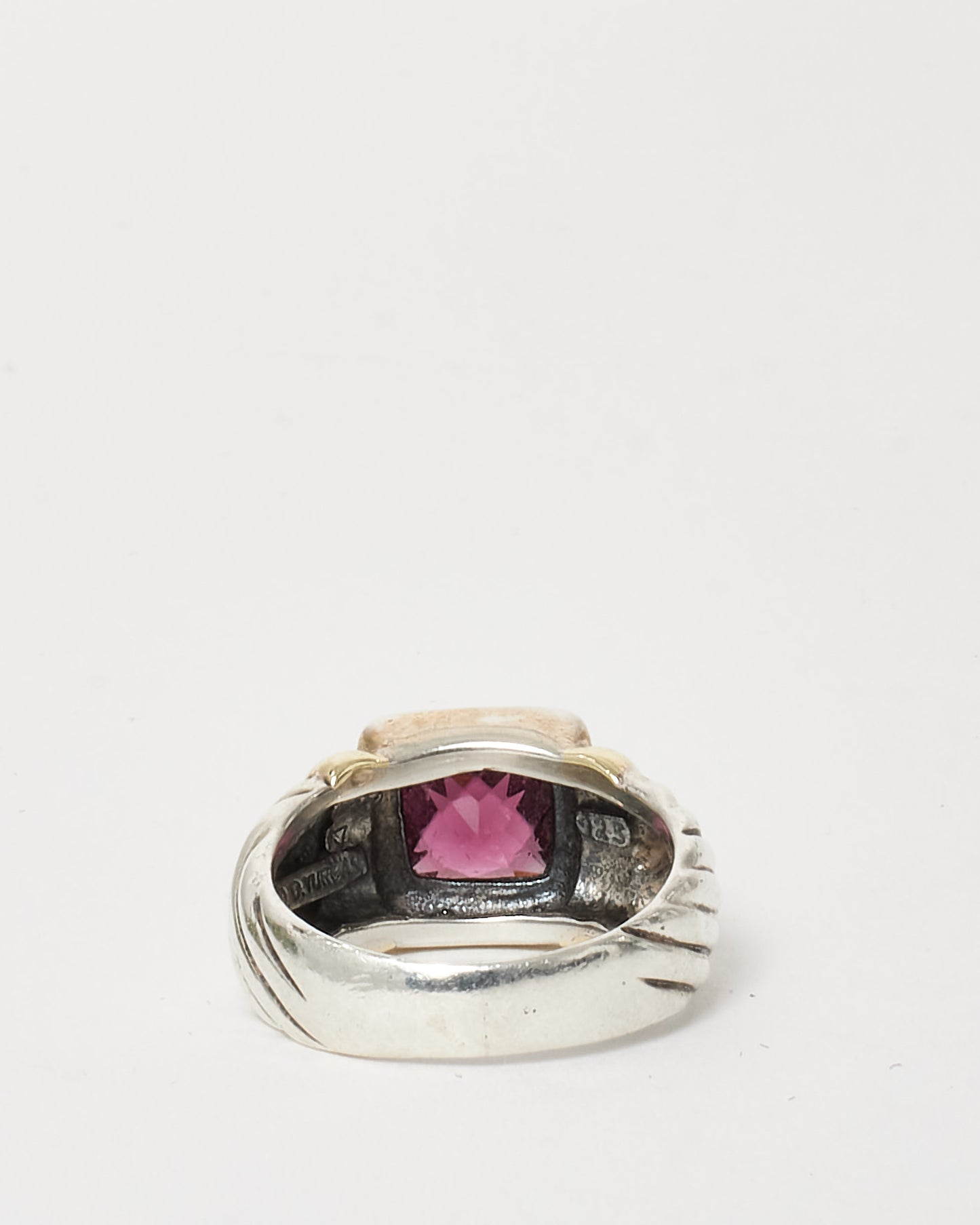 David Yurman Sterling Silver 
14K Gold Garnet Square Stone Cocktail Ring - 6