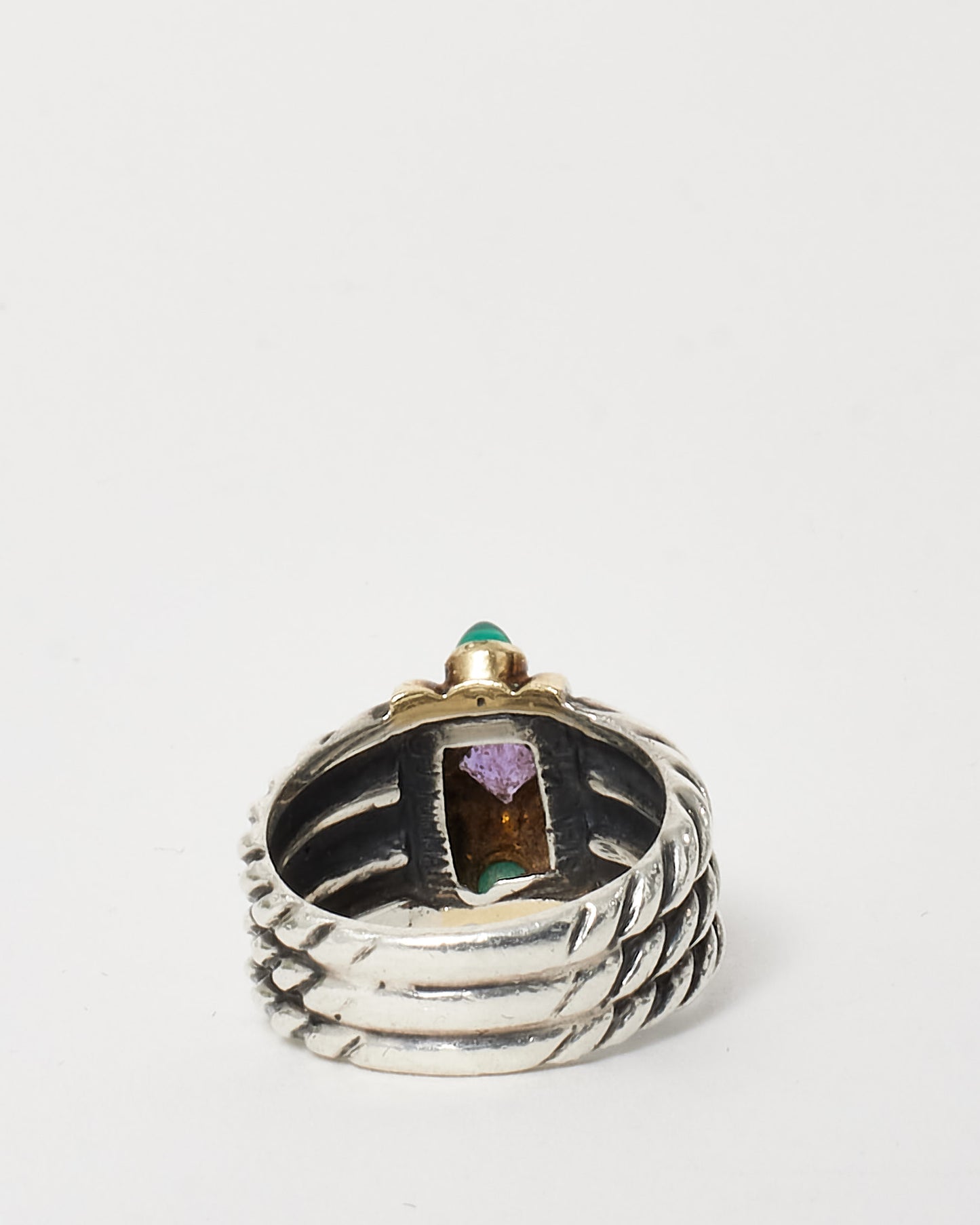 David Yurman 14K Gold 
Sterling Silver Amethyst 
Dyed Chalcedony Renaissance Ring - 6