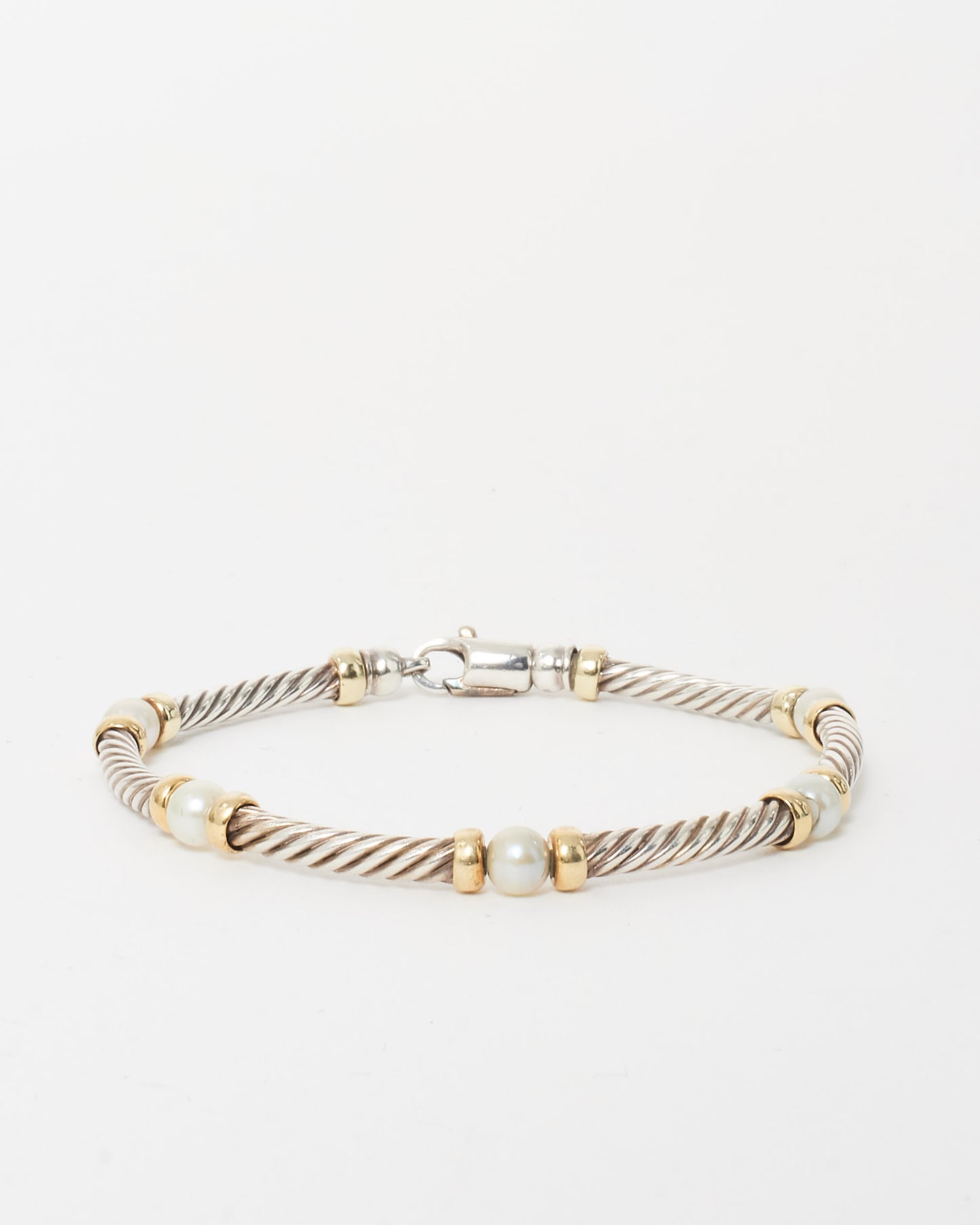 David Yurman Two Tone 
Pearl Station Cable Bracelet