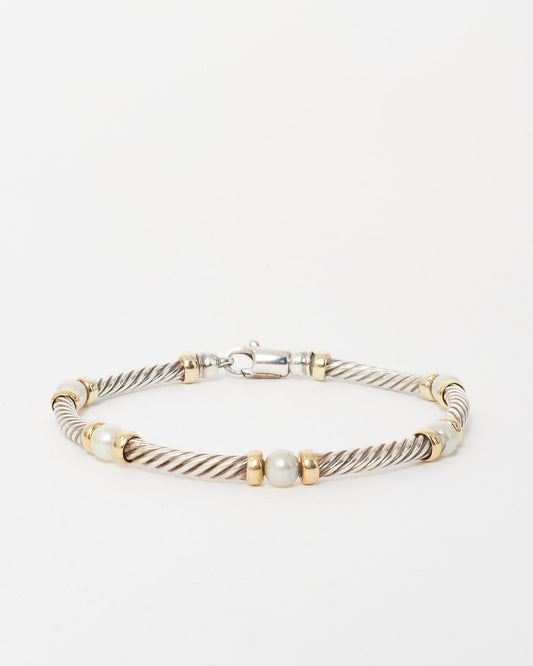 David Yurman Two Tone 
Pearl Station Cable Bracelet