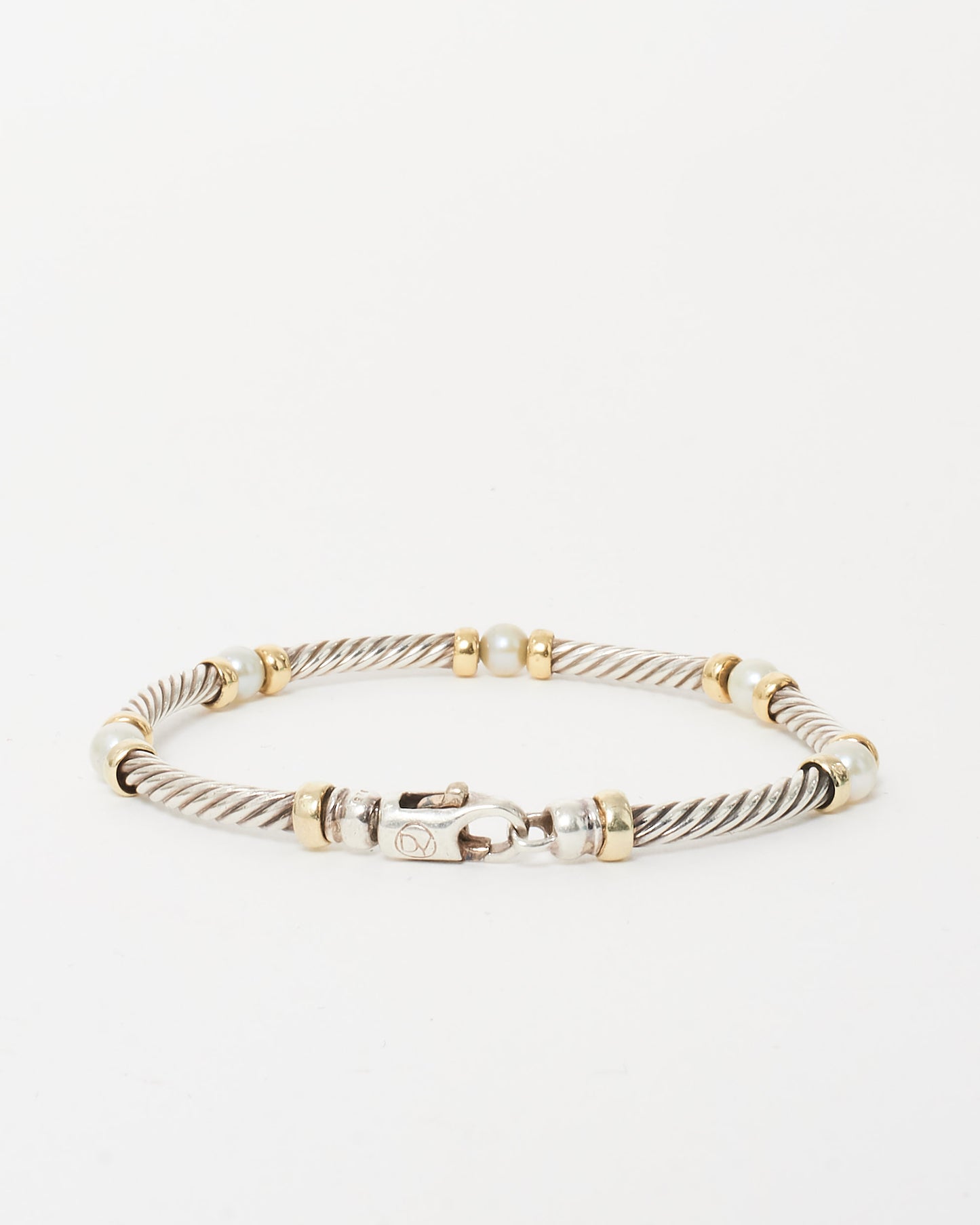 David Yurman Two Tone 
Pearl Station Cable Bracelet