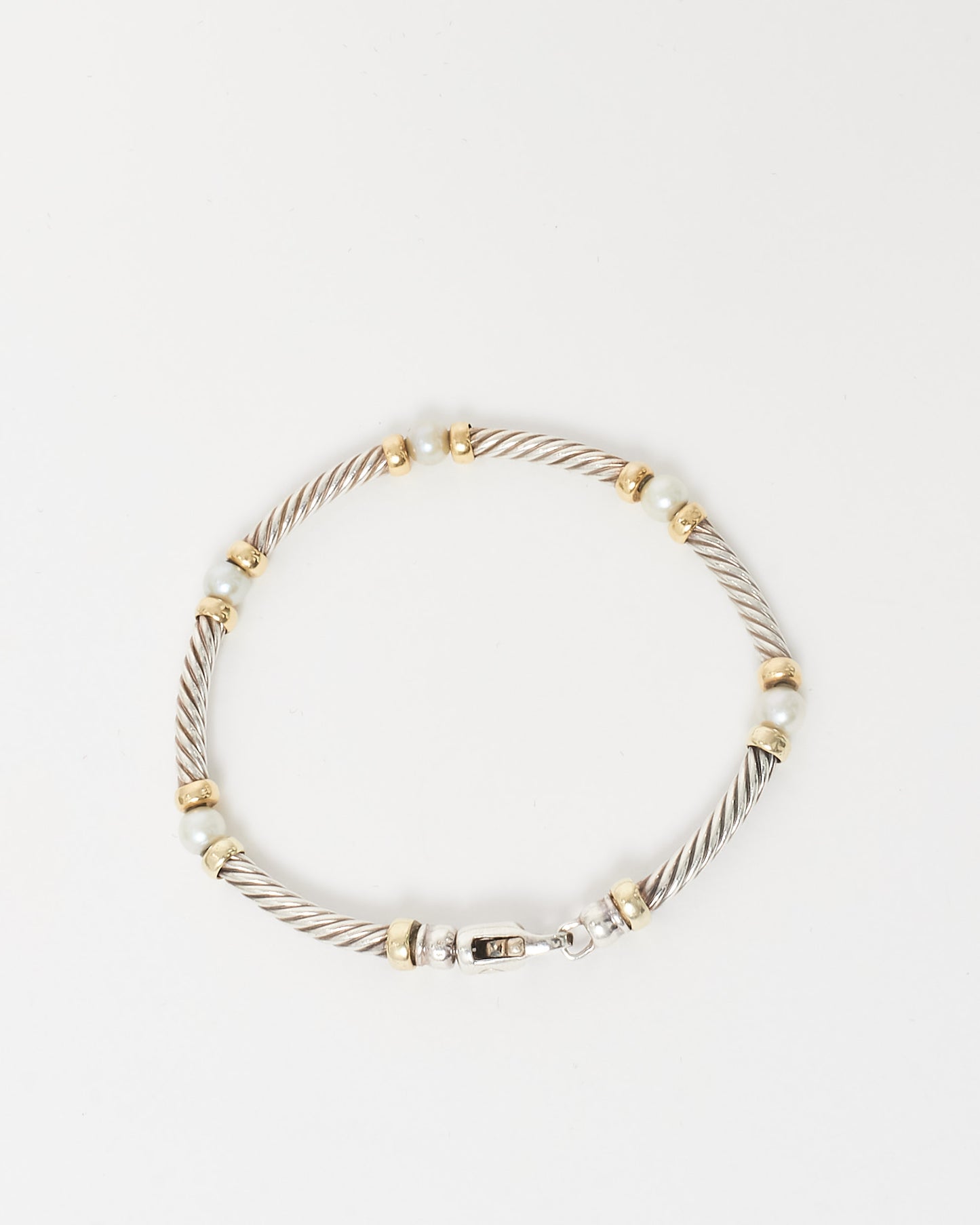 David Yurman Two Tone 
Pearl Station Cable Bracelet