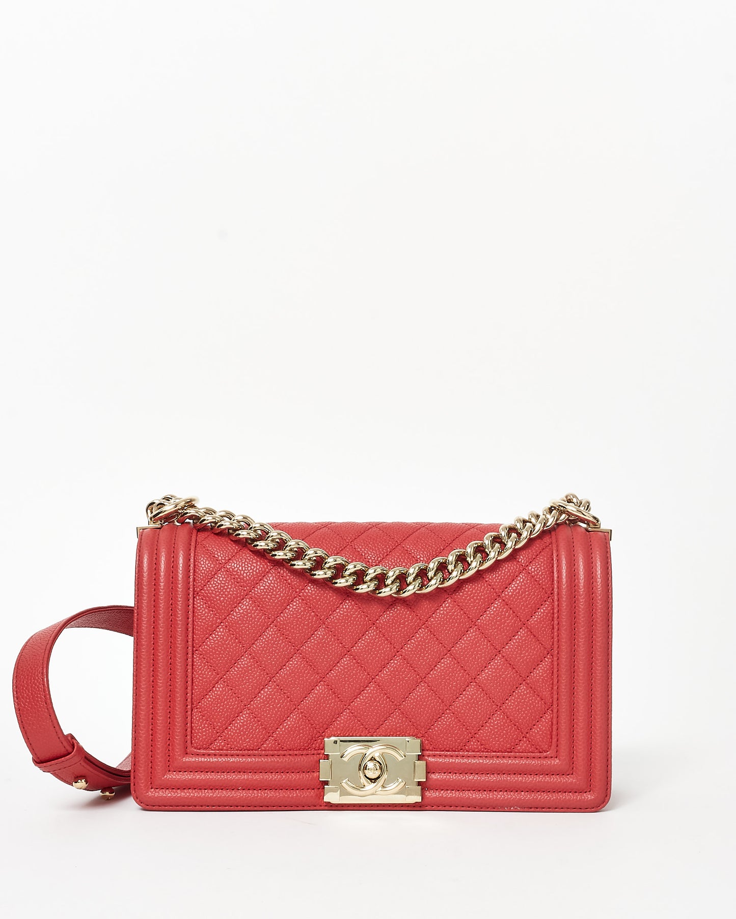 Chanel Red Caviar Leather GHW Medium Boy Bag