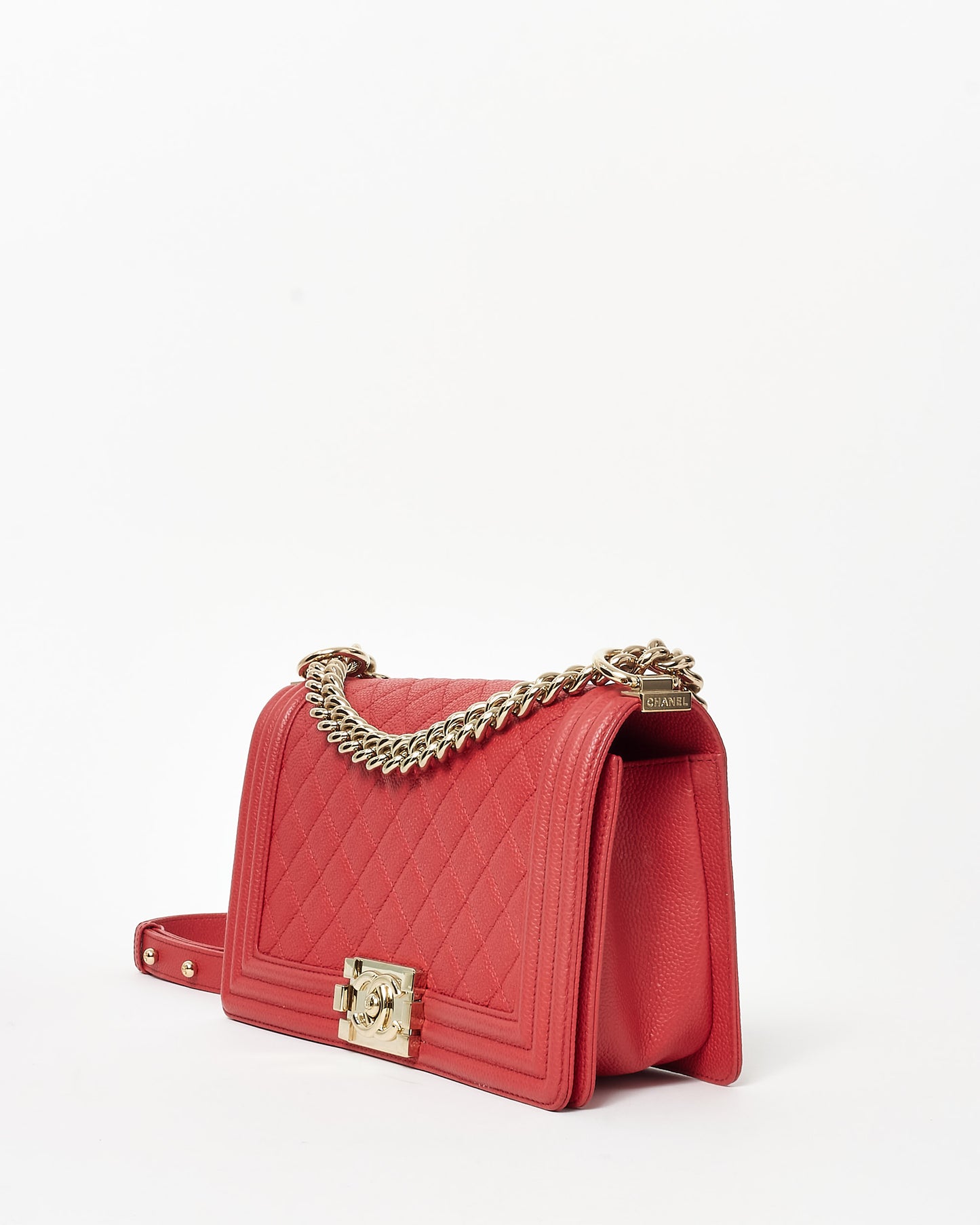 Chanel Red Caviar Leather GHW Medium Boy Bag