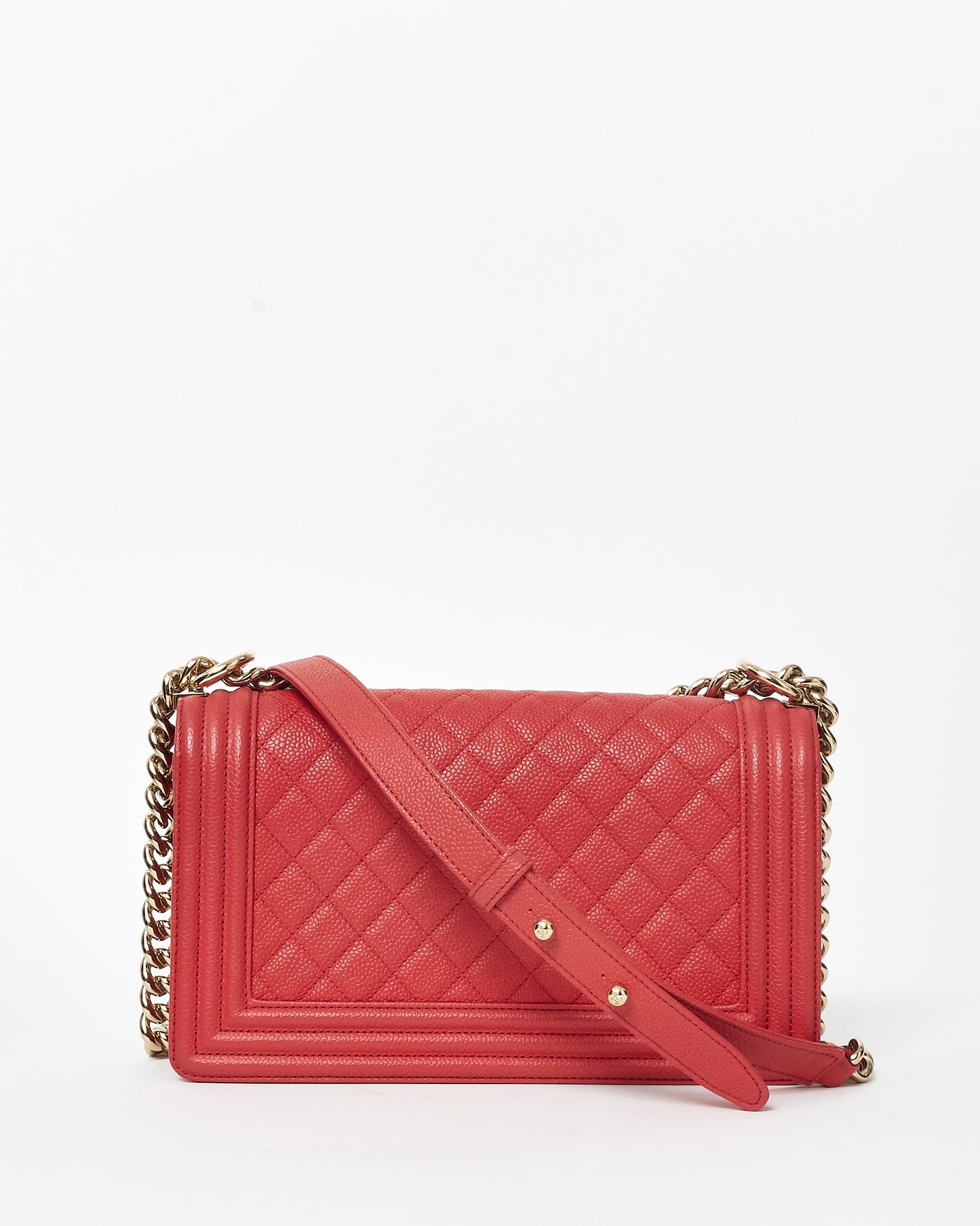 Chanel Red Caviar Leather GHW Medium Boy Bag