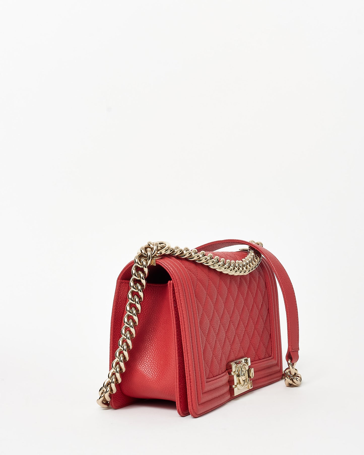 Chanel Red Caviar Leather GHW Medium Boy Bag