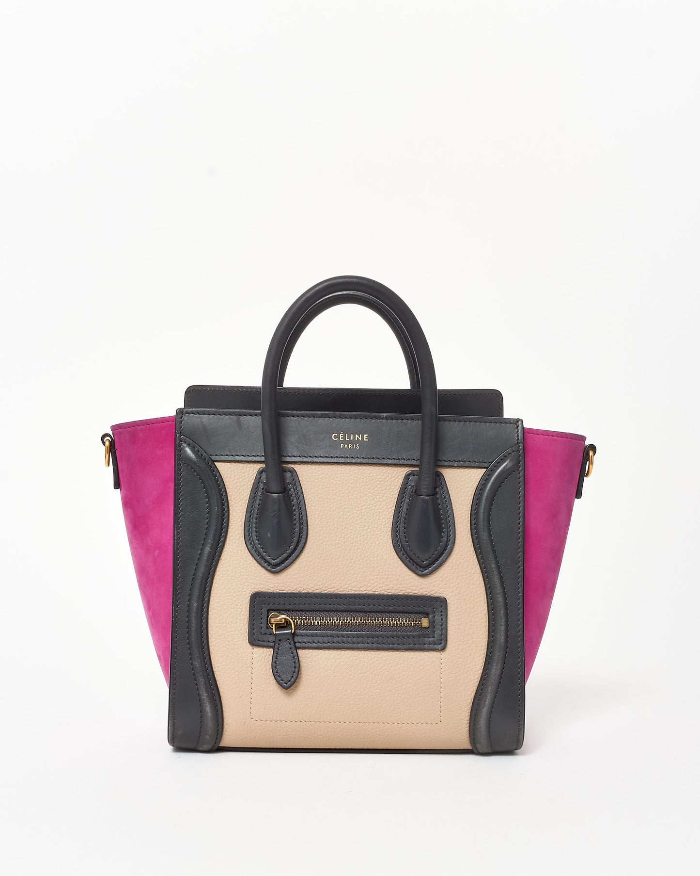 Celine Fuchsia Suede Black 
Taupe Nano Luggage Tote WITH/ Out Strap