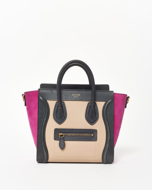 Celine Fuchsia Suede Black 
Taupe Nano Luggage Tote WITH/ Out Strap