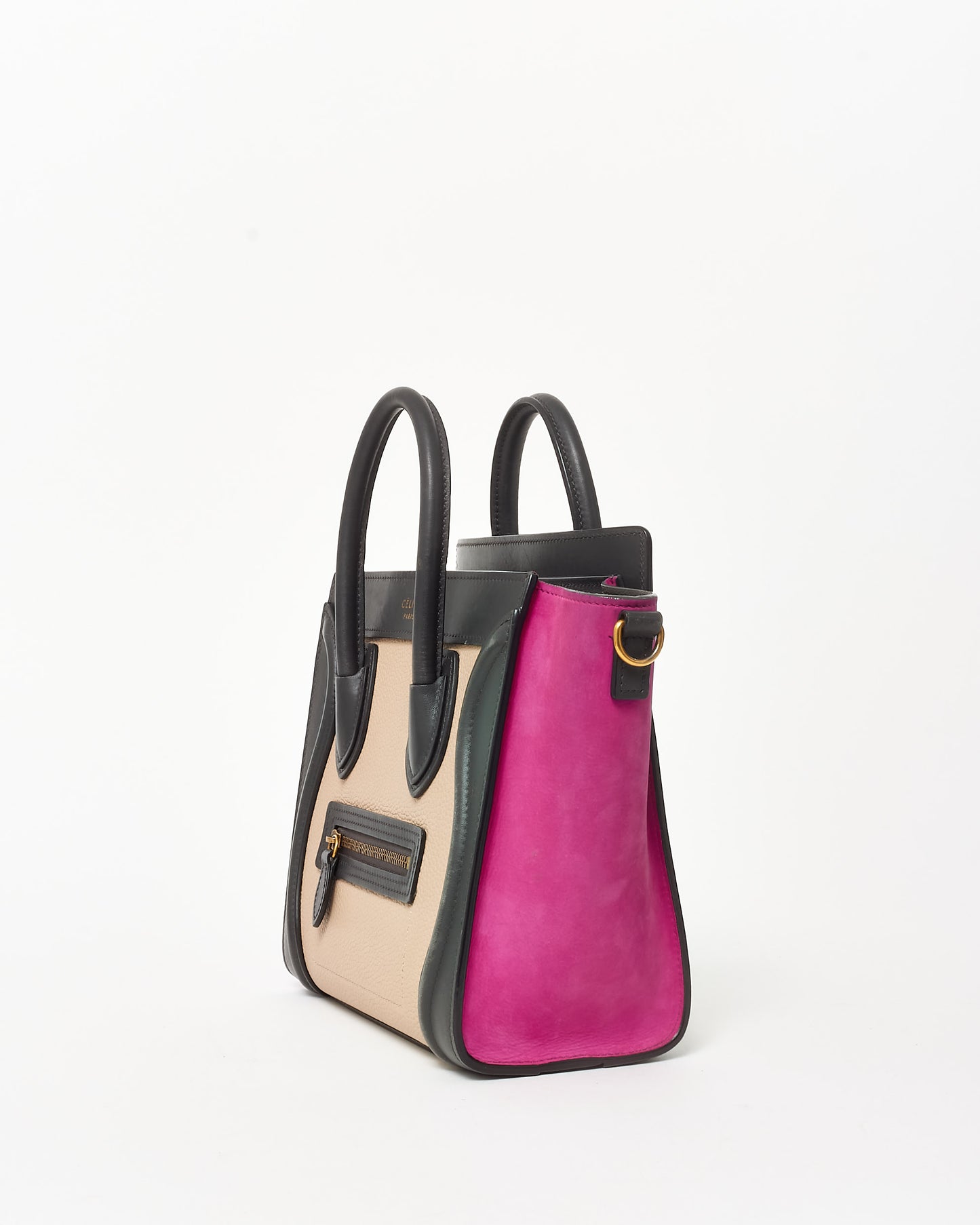 Celine Fuchsia Suede Black 
Taupe Nano Luggage Tote WITH/ Out Strap