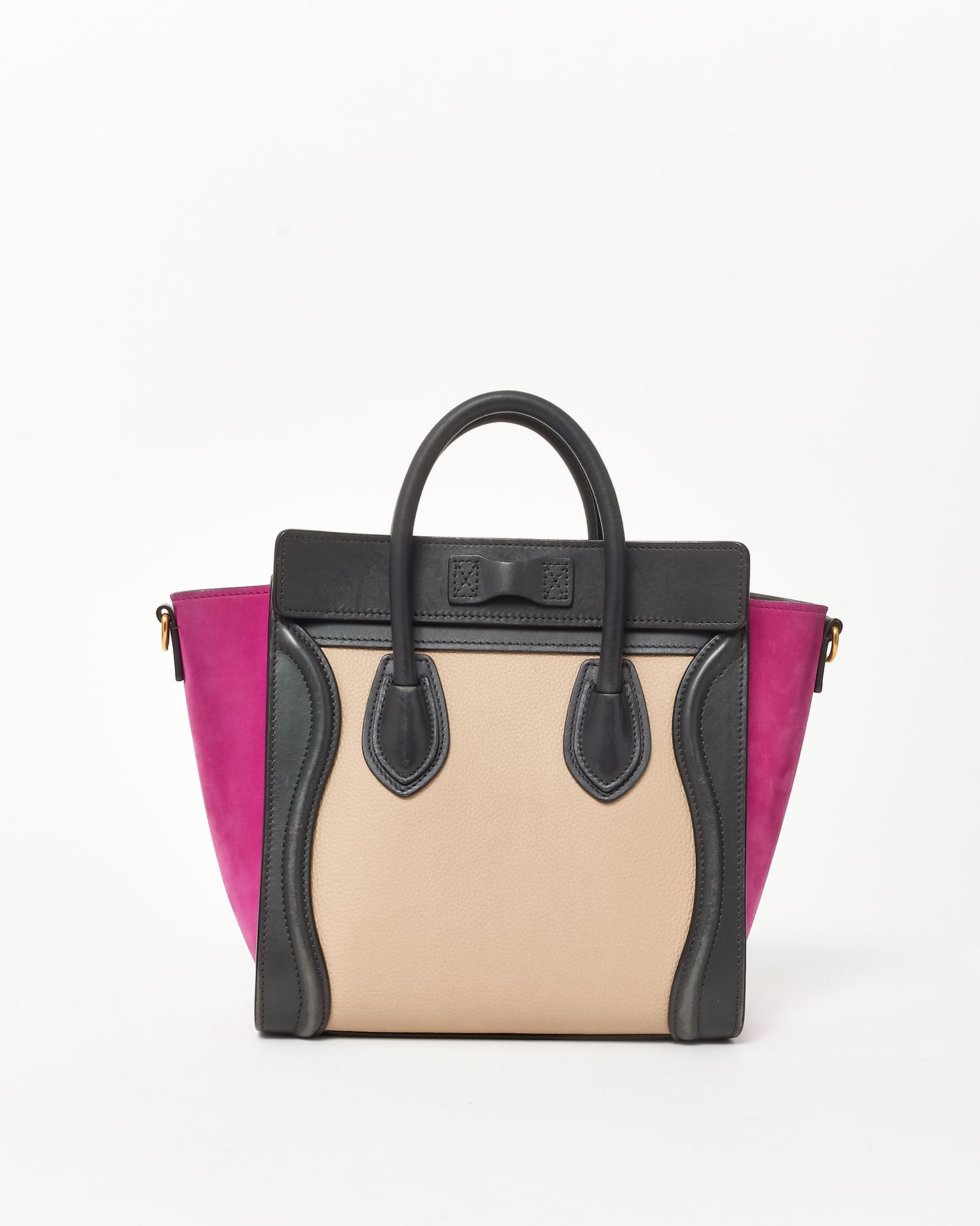 Celine Fuchsia Suede Black 
Taupe Nano Luggage Tote WITH/ Out Strap