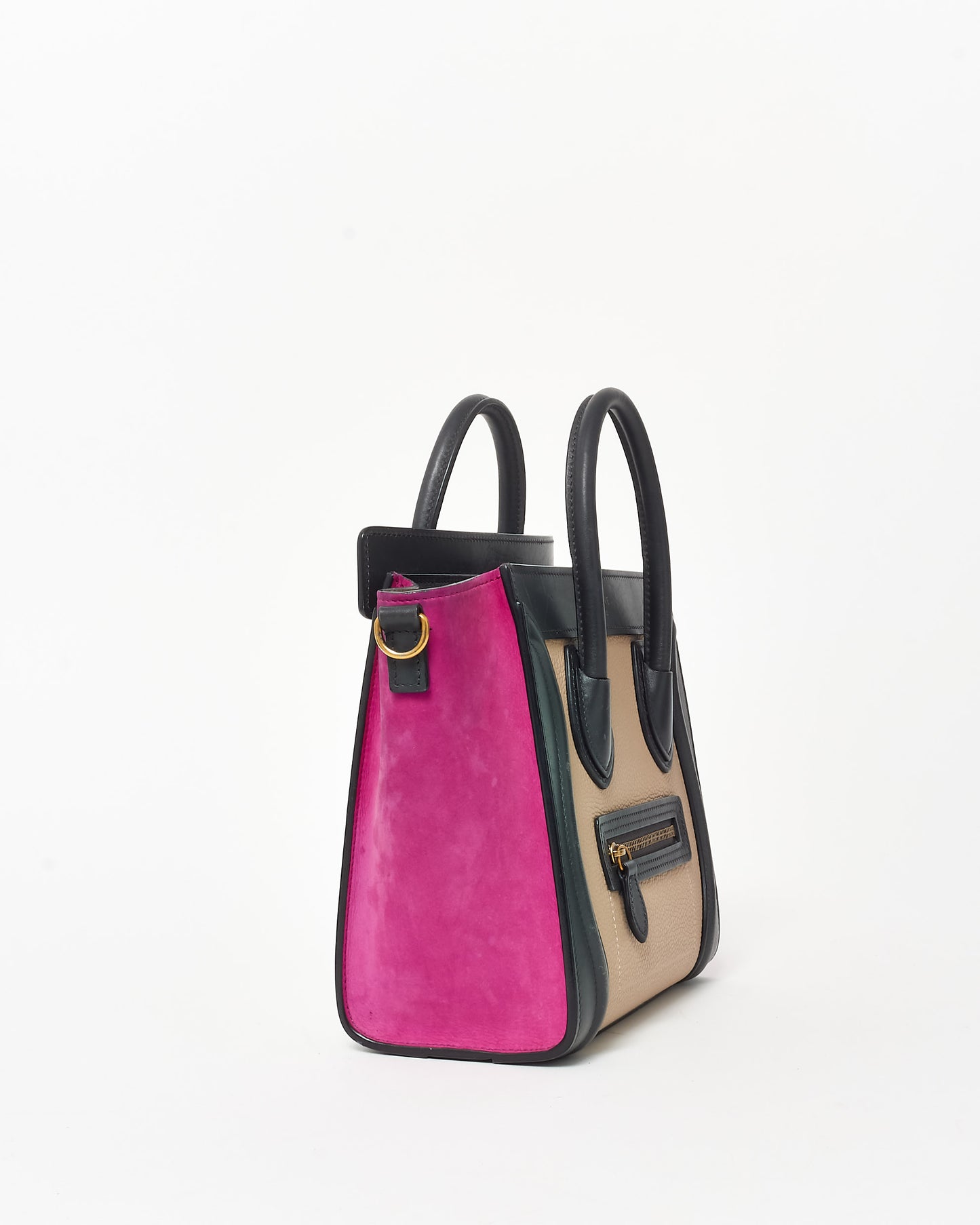 Celine Fuchsia Suede Black 
Taupe Nano Luggage Tote WITH/ Out Strap