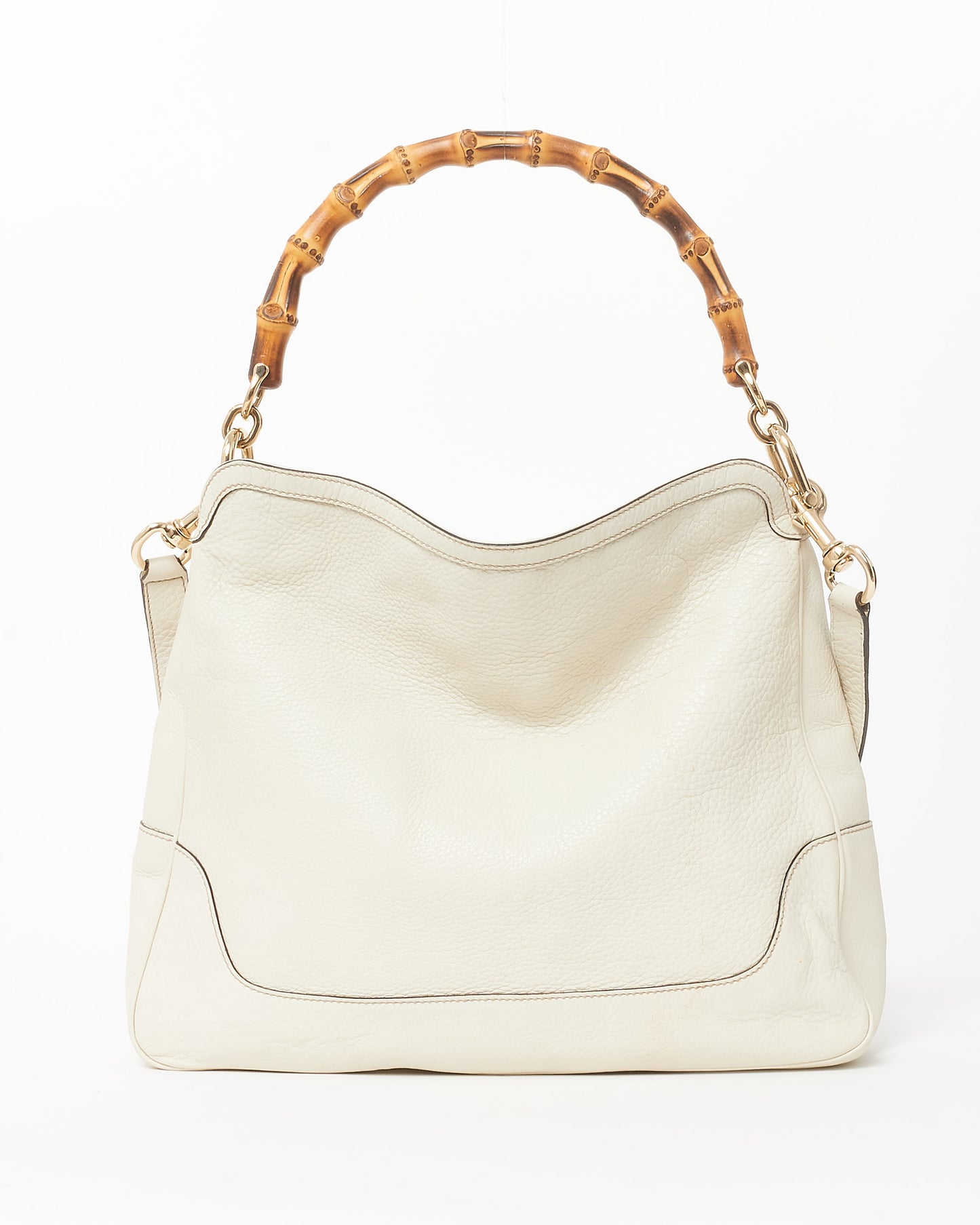 Gucci Cream Grained Leather Bamboo Handle Shoulder Bag