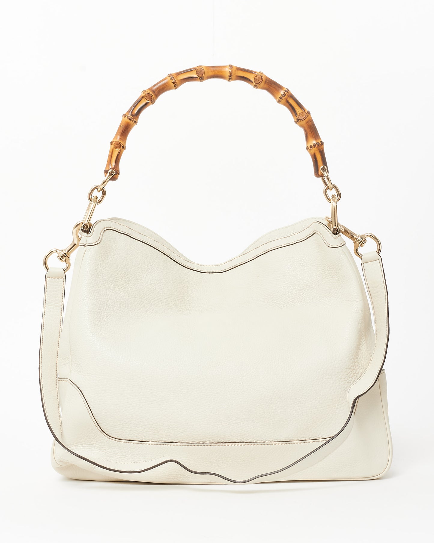 Gucci Cream Grained Leather Bamboo Handle Shoulder Bag