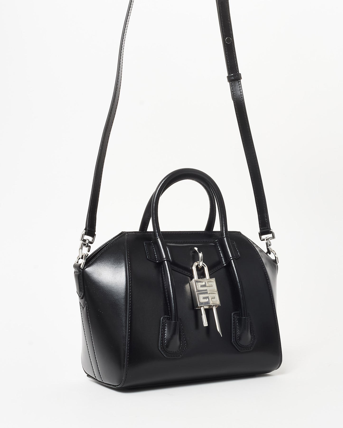 Givenchy Black Leather Lock Mini Antigona Top Handle Bag